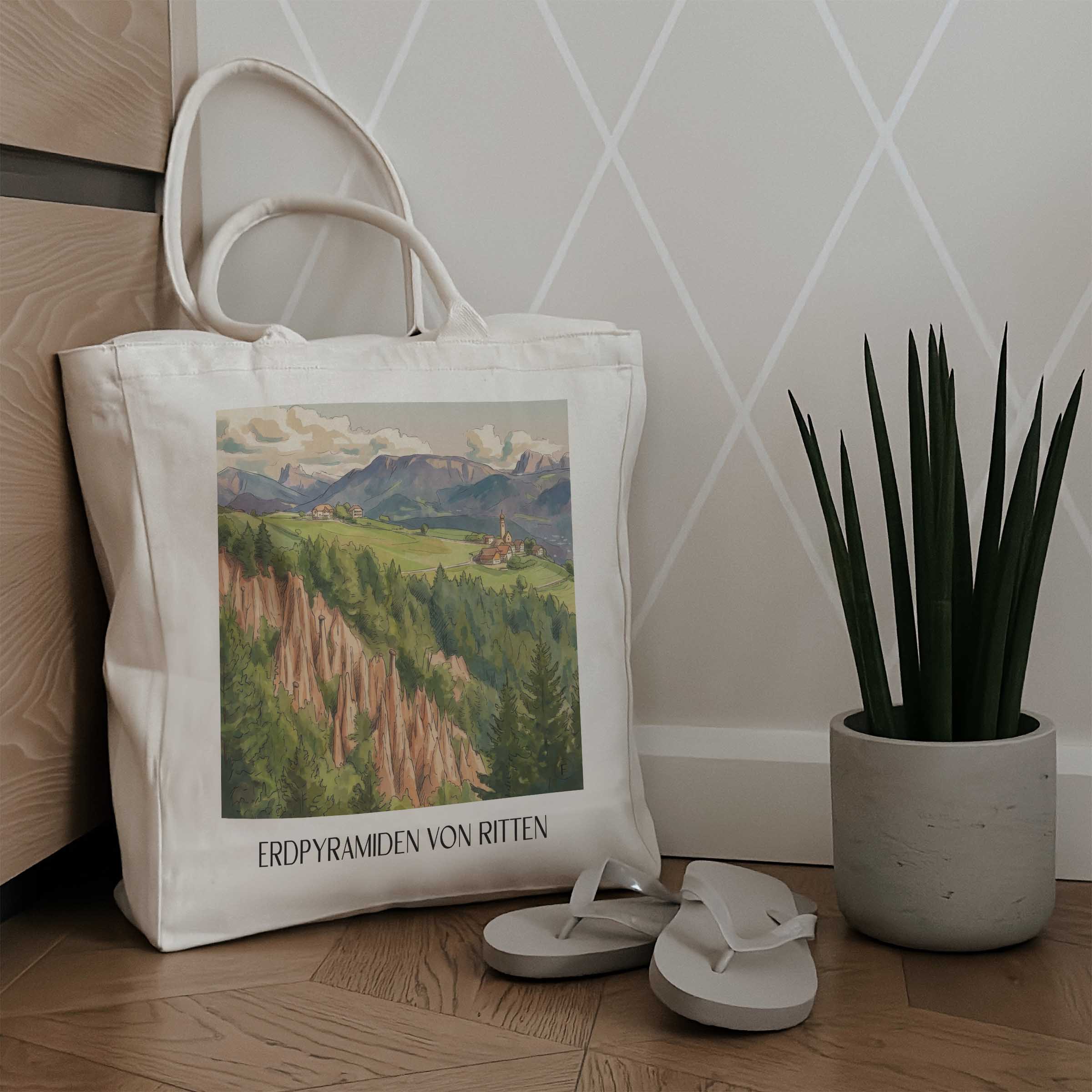 erdpyramiden-von-ritten-südtirol-italien-einkaufstasche-aquarell