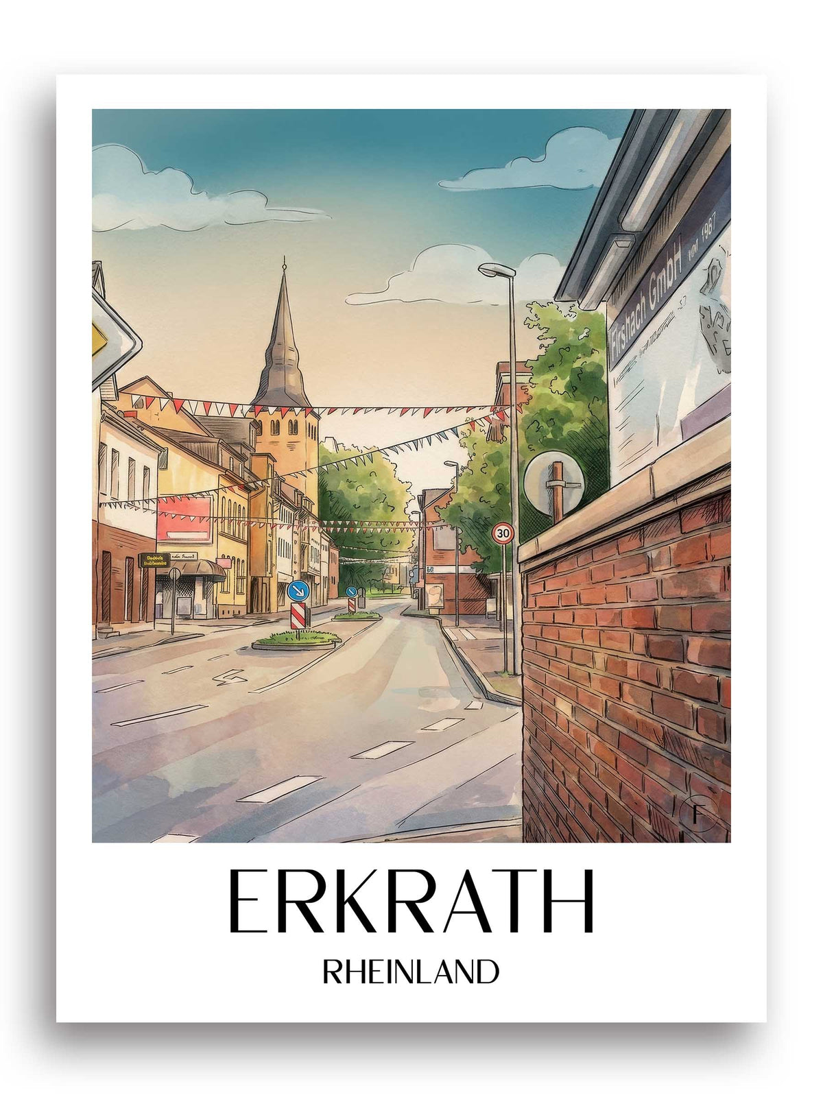 erkrath-rheinland-deutschland-poster-aquarell