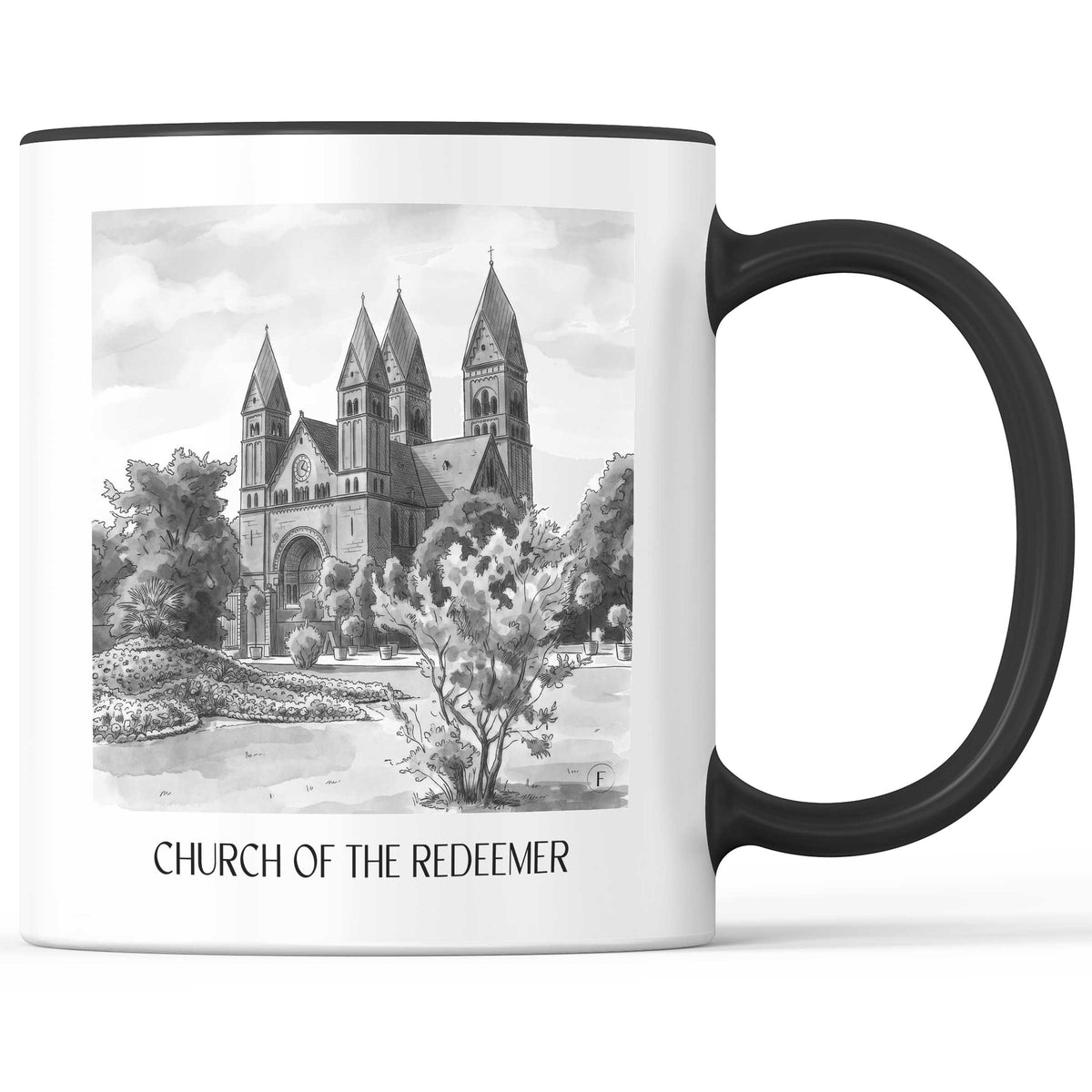 Erlöserkirche Kaffeebecher - Bad Homburg - Deutschland Becher - Kaffeetasse im Aquarell Schwarz-Weiß Stil - favplace