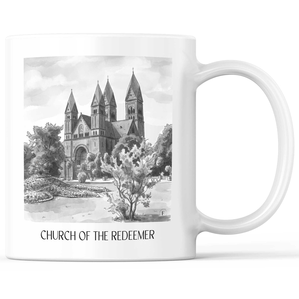 Erlöserkirche Kaffeebecher - Bad Homburg - Deutschland Becher - Kaffeetasse im Aquarell Schwarz-Weiß Stil - favplace