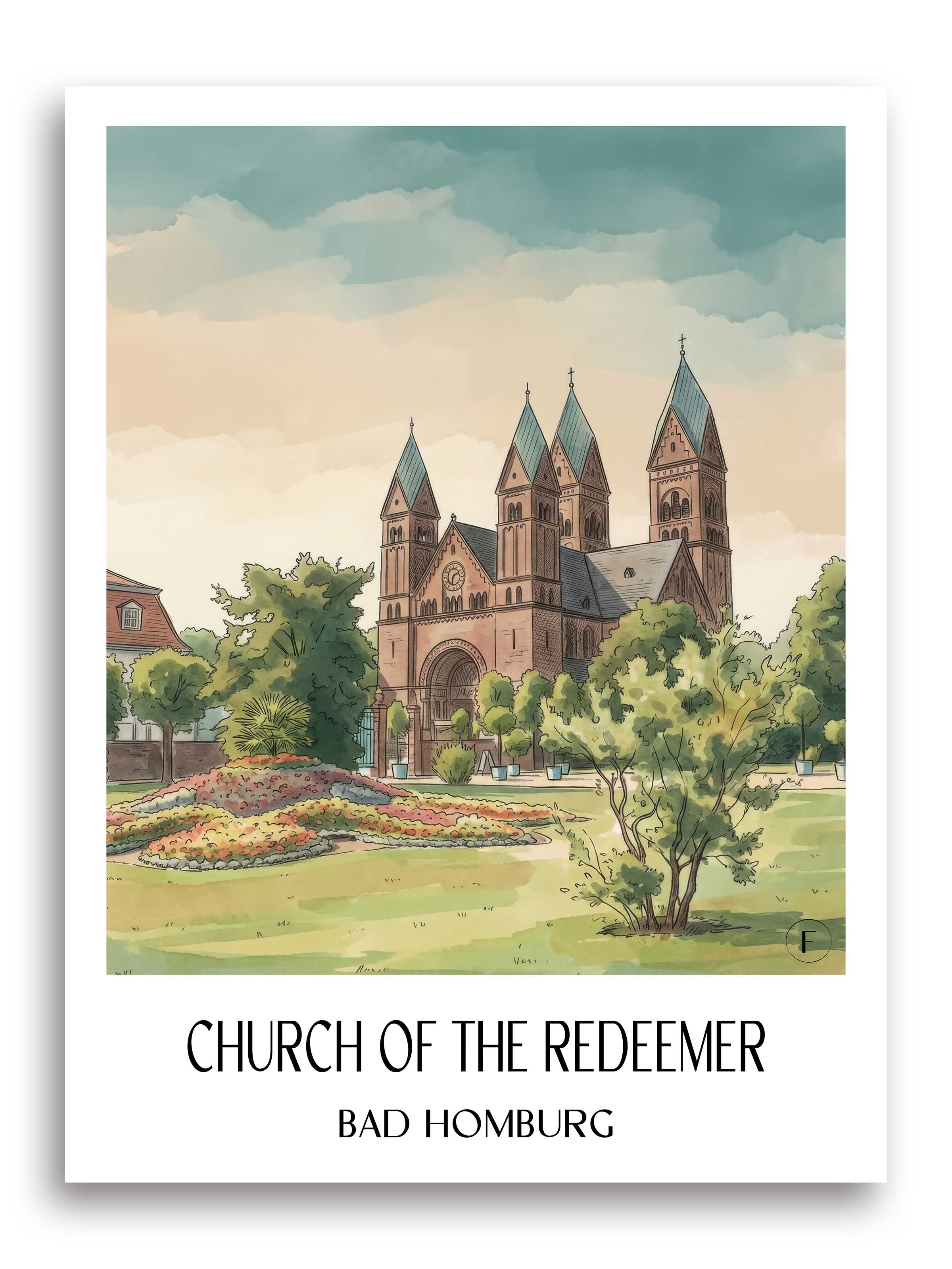 Erlöserkirche Poster - Bad Homburg - Deutschland Kunstdruck - Aquarell von A4 bis A1 - favplace