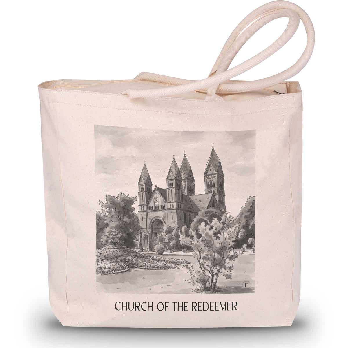 Erlöserkirche Shopping Tasche - Bad Homburg - Deutschland Tote Bag - Einkaufstasche im Aquarell Schwarz-Weiß Stil - favplace