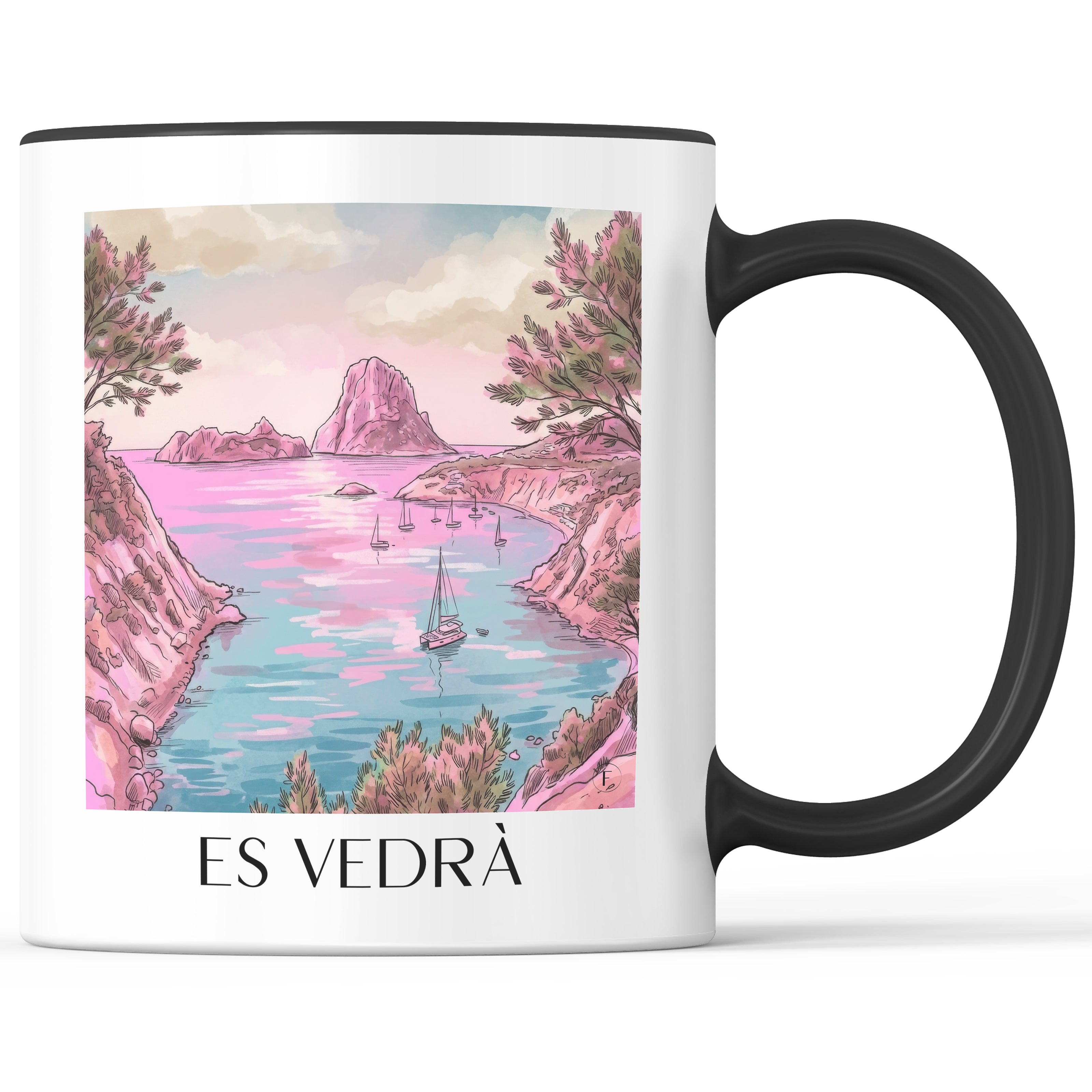 es-vedrà-ibiza-spanien-kaffeebecher-aquarell-pink-rosa