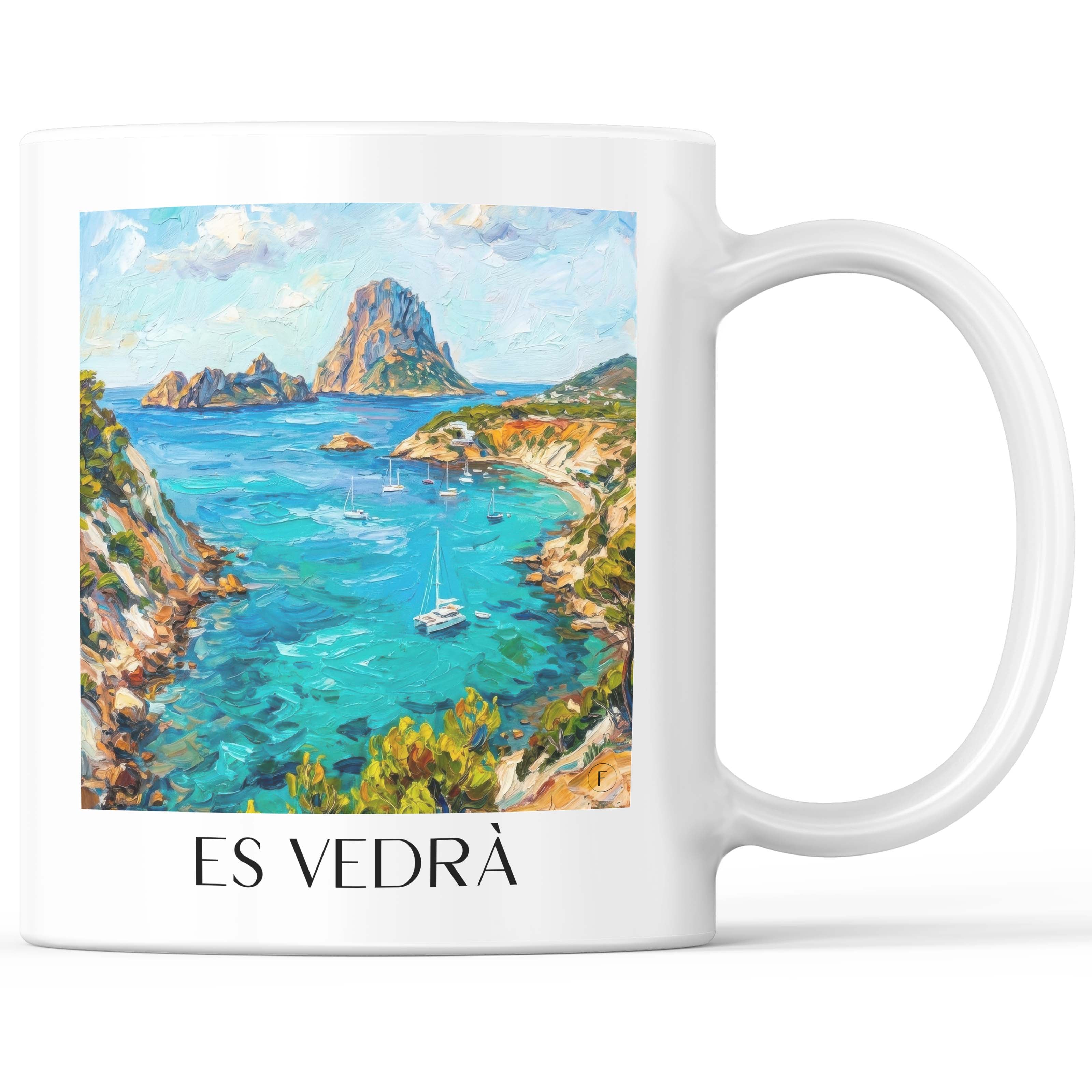Es Vedrà Kaffeebecher - Ibiza - Spanien Becher - Kaffeetasse im Ölgemälde Stil - favplace
