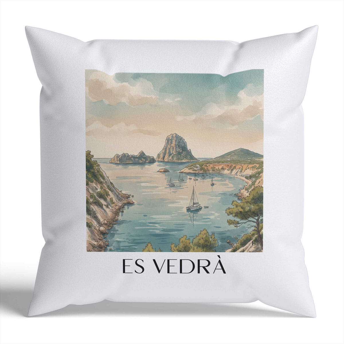 Es Vedrà Kissenhülle - Zierkissen Bezug - Ibiza - Spanien Kissen bzw. Kissenbezug im Aquarell Stil - favplace
