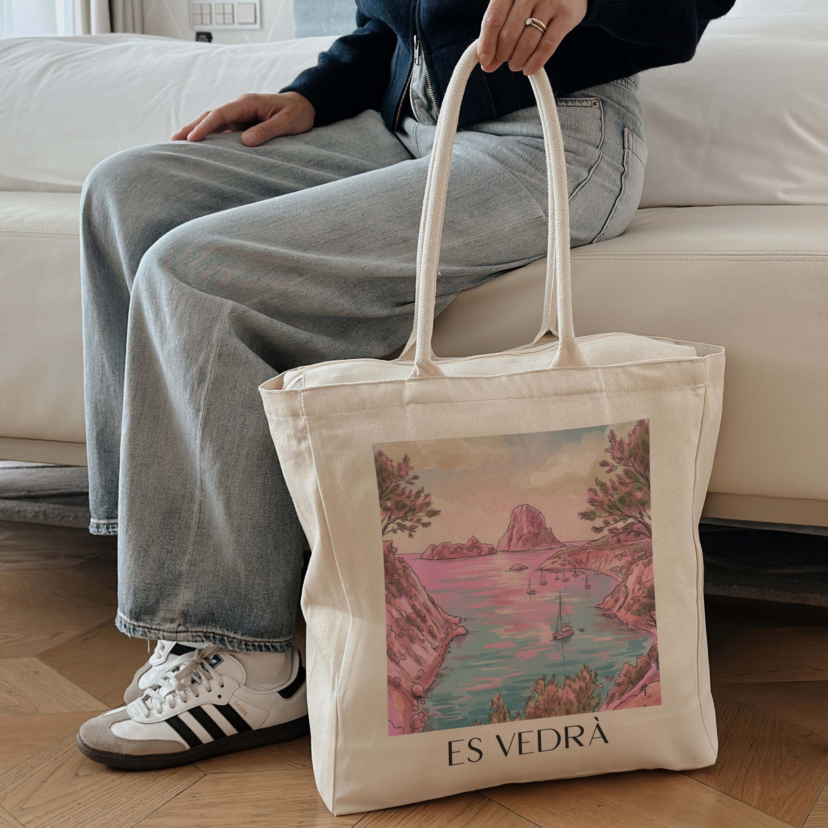 es-vedrà-ibiza-spanien-einkaufstasche-aquarell-pink-rosa