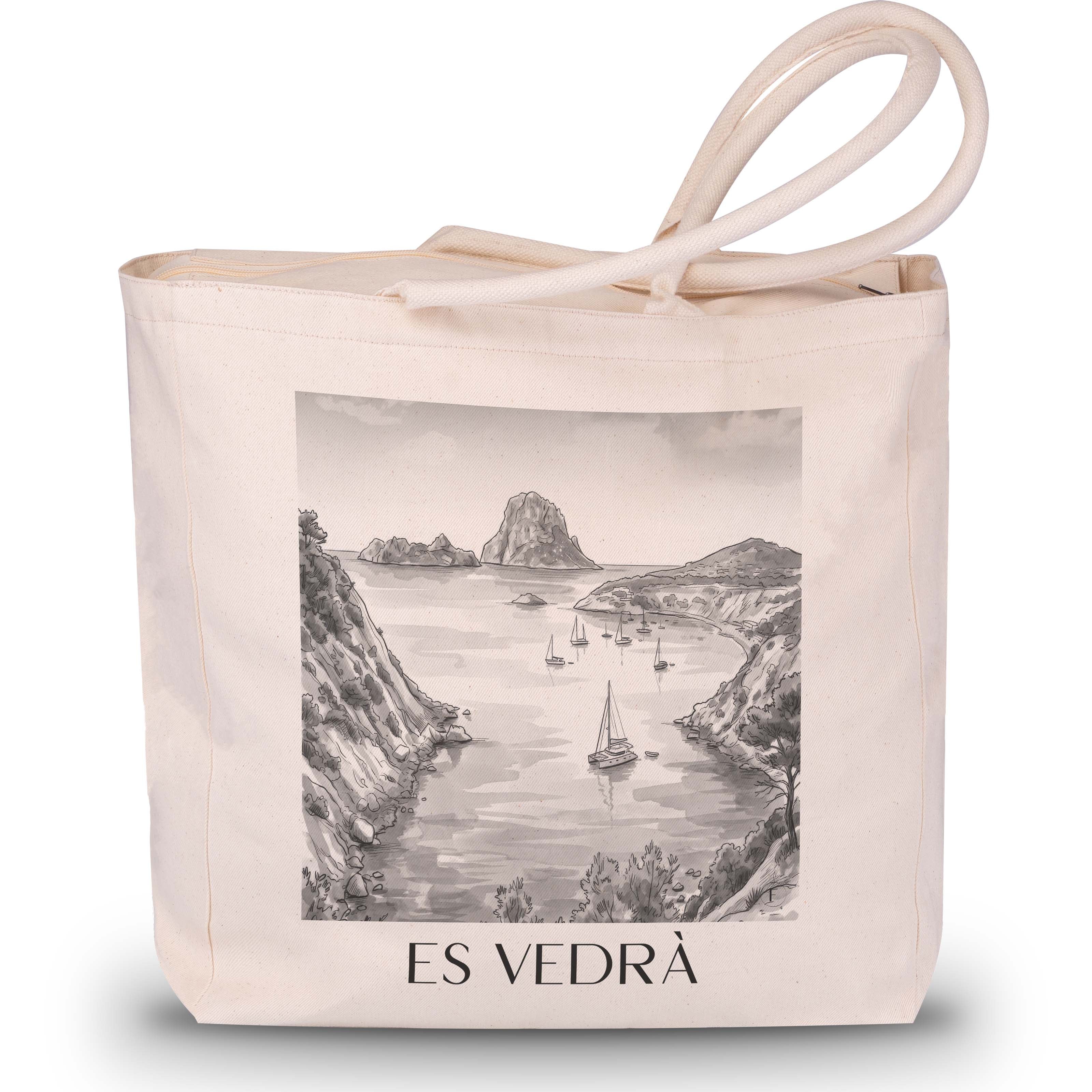 Es Vedrà Shopping Tasche - Ibiza - Spanien Tote Bag - Einkaufstasche im Aquarell Schwarz-Weiß Stil - favplace