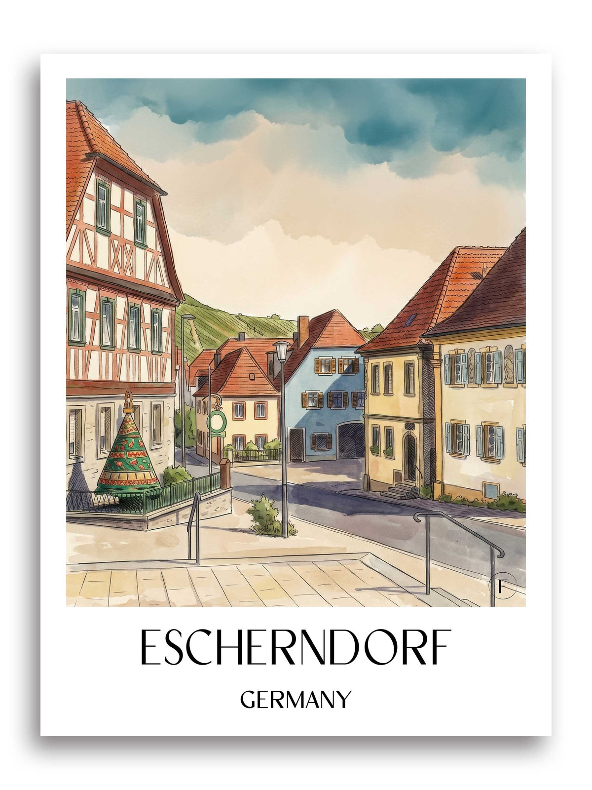 Escherndorf Poster - Mainschleife - Deutschland Kunstdruck - Aquarell von A4 bis A1 - favplace