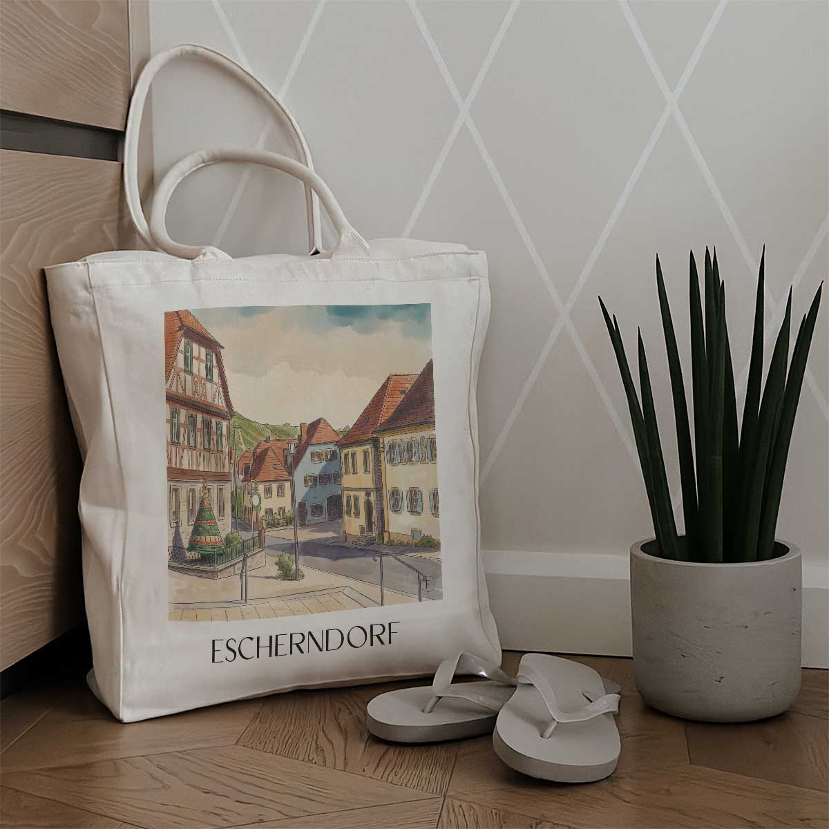 escherndorf-mainschleife-deutschland-einkaufstasche-aquarell
