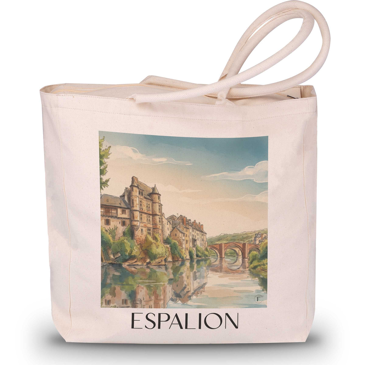 espalion-vallée-du-lot-frankreich-einkaufstasche-aquarell