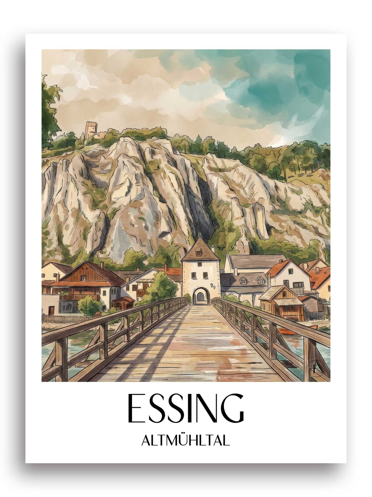 essing-altmühltal-deutschland-poster-aquarell