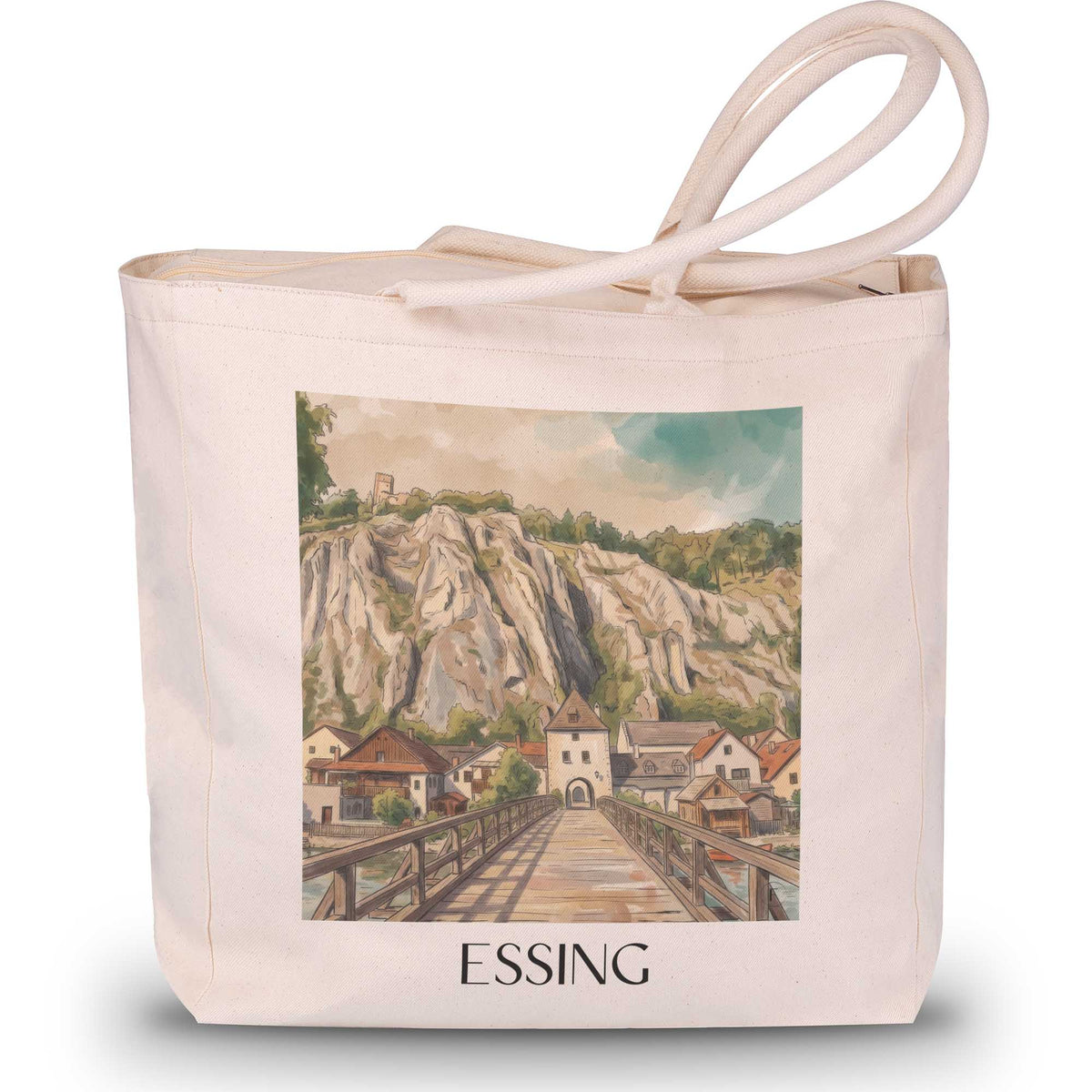 Essing Shopping Tasche - Altmühltal - Deutschland Tote Bag - Einkaufstasche im Aquarell Stil - favplace