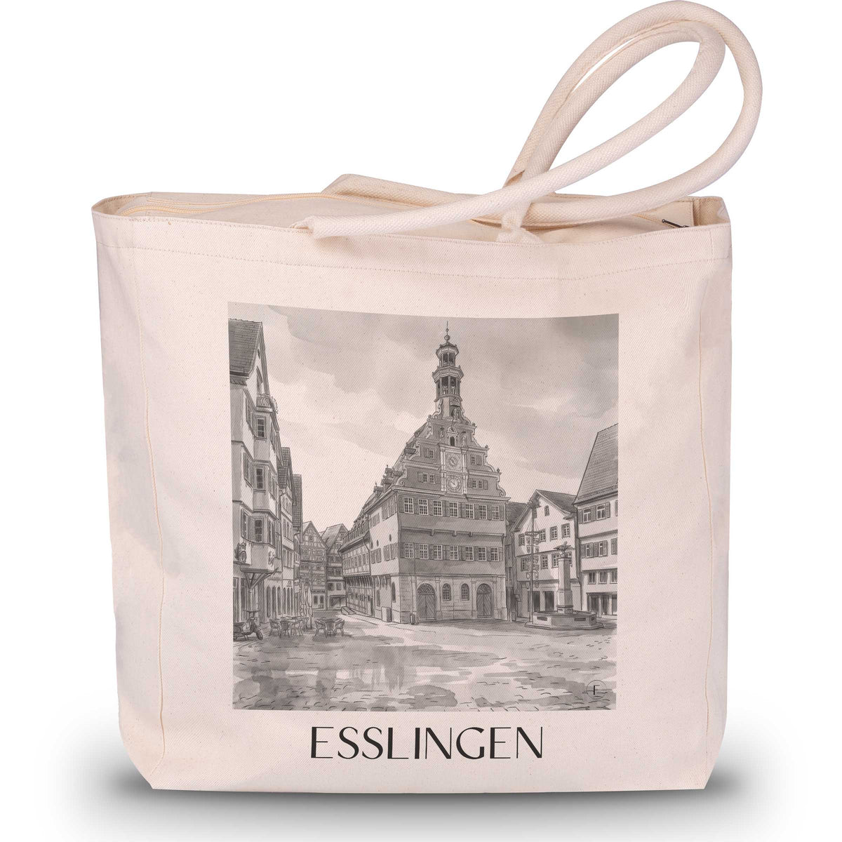 Esslingen - Deutschland Tote Bag - Einkaufstasche im Aquarell Schwarz-Weiß Stil - favplace