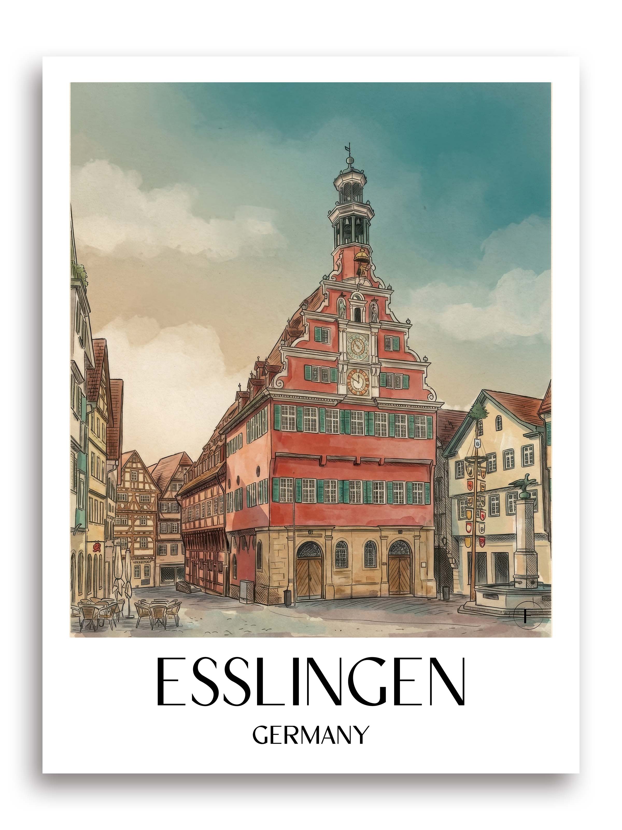 Esslingen Poster - - Deutschland Kunstdruck - Aquarell von A4 bis A1 - favplace