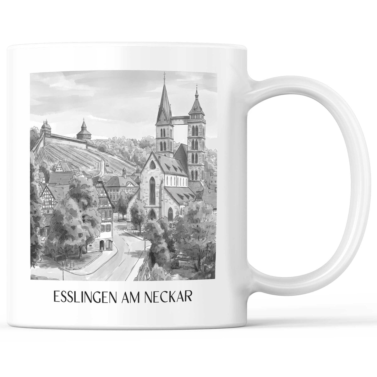 esslingen-am-neckar-neckartal-deutschland-kaffeebecher-aquarell-schwarz-weiss