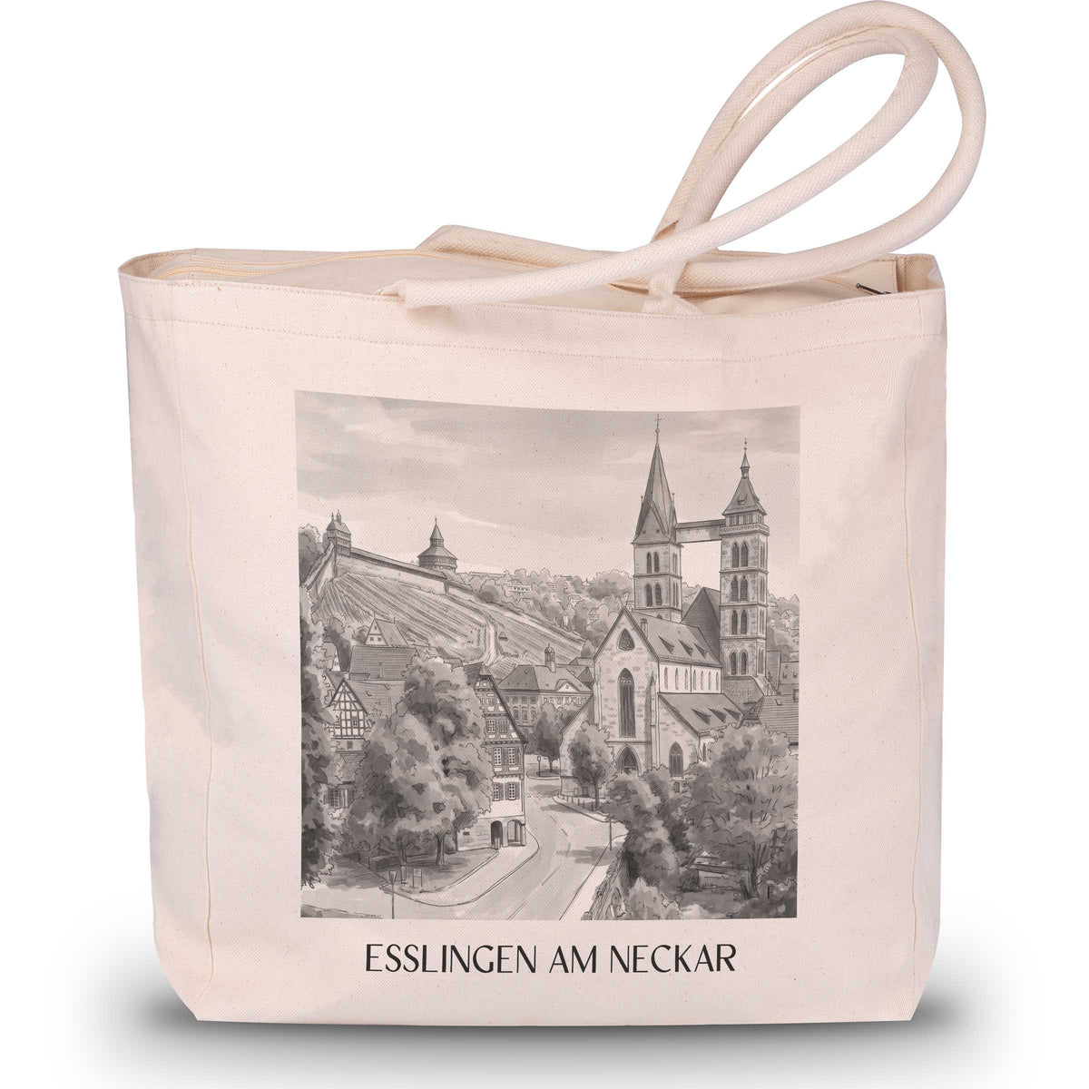 Esslingen am Neckar Shopping Tasche - Neckartal - Deutschland Tote Bag - Einkaufstasche im Aquarell Schwarz-Weiß Stil - favplace