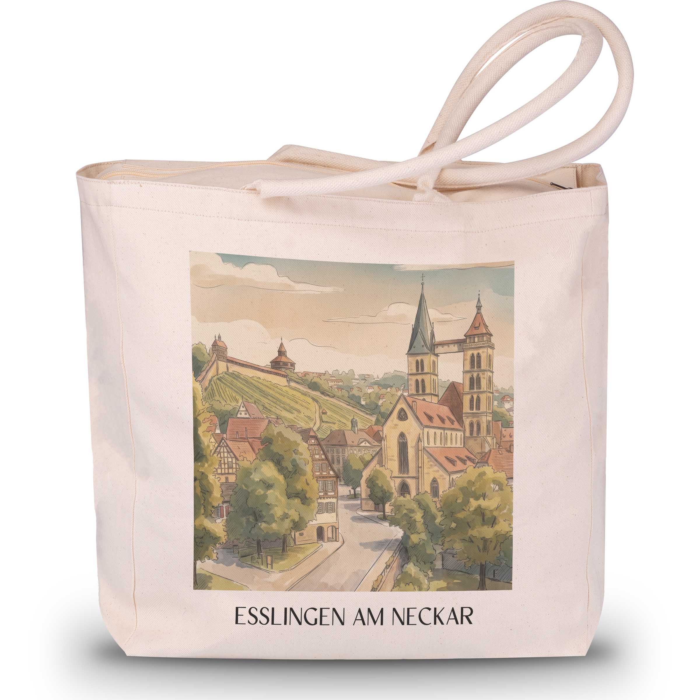 Esslingen am Neckar Shopping Tasche - Neckartal - Deutschland Tote Bag - Einkaufstasche im Aquarell Stil - favplace