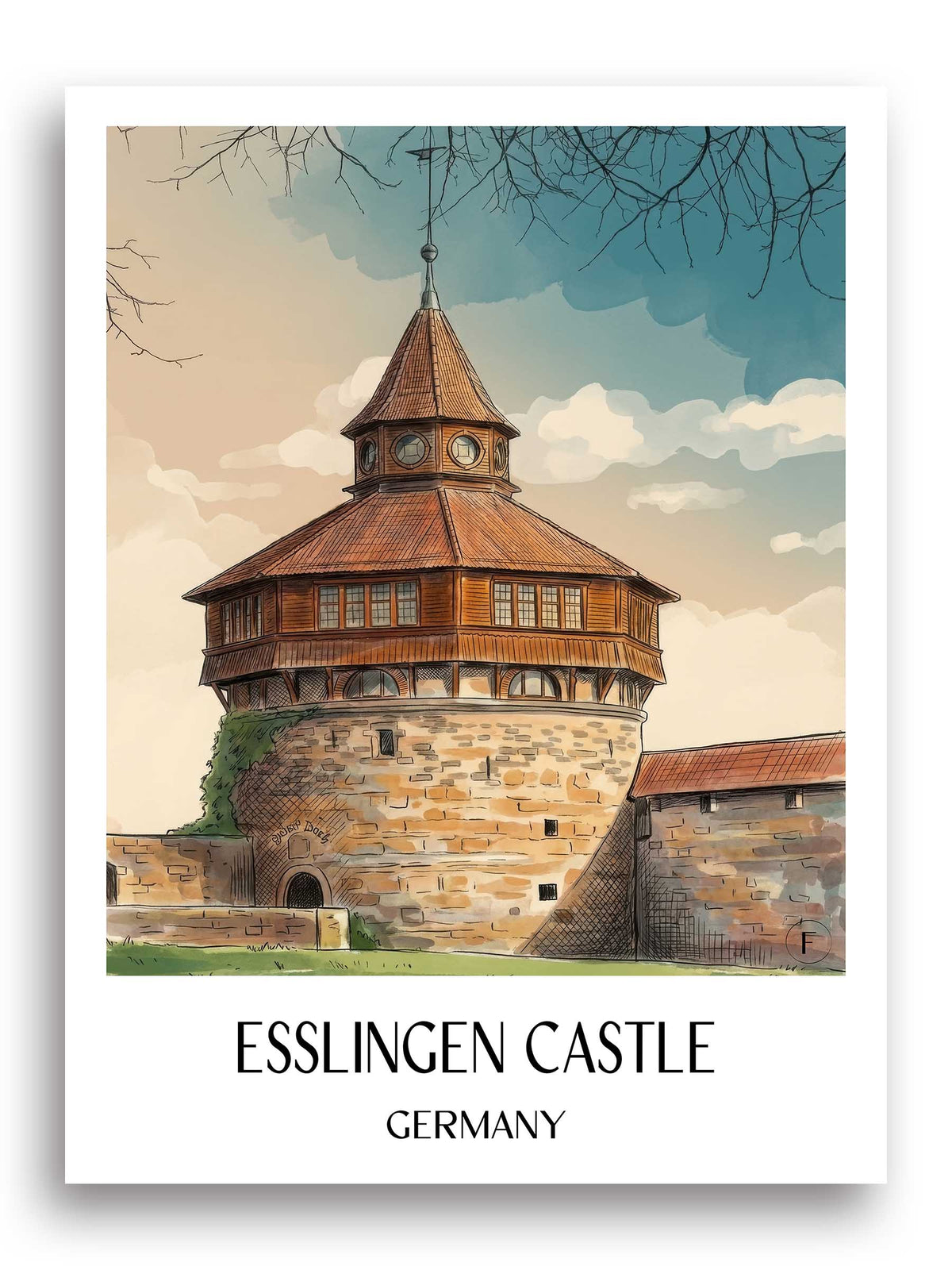 Esslinger Burg Poster - Württemberg - Deutschland Kunstdruck - Aquarell von A4 bis A1 - favplace