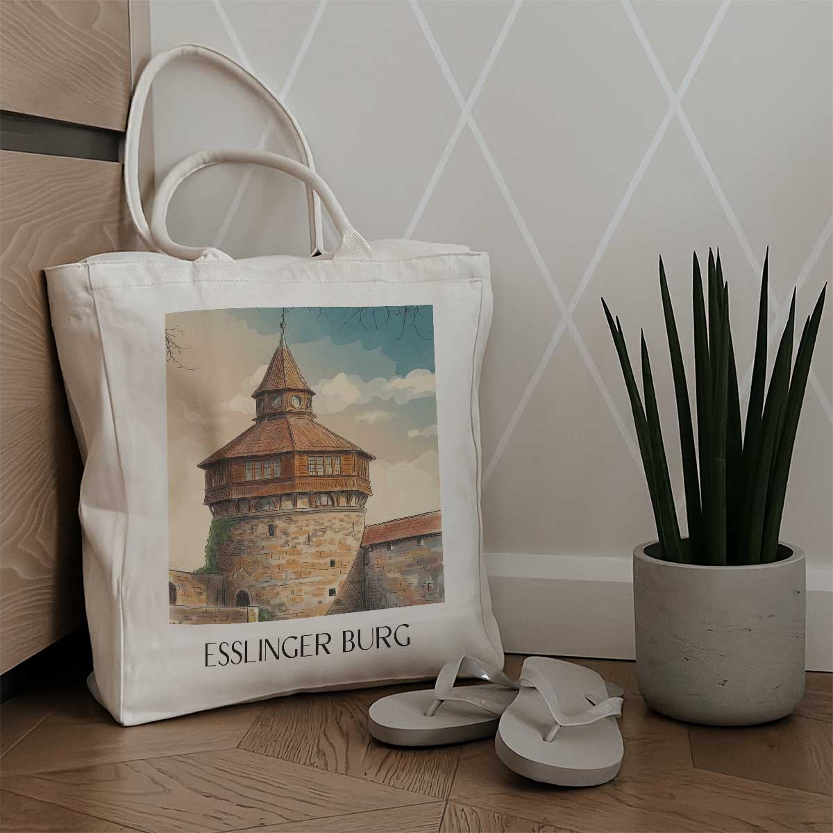 esslinger-burg-württemberg-deutschland-einkaufstasche-aquarell