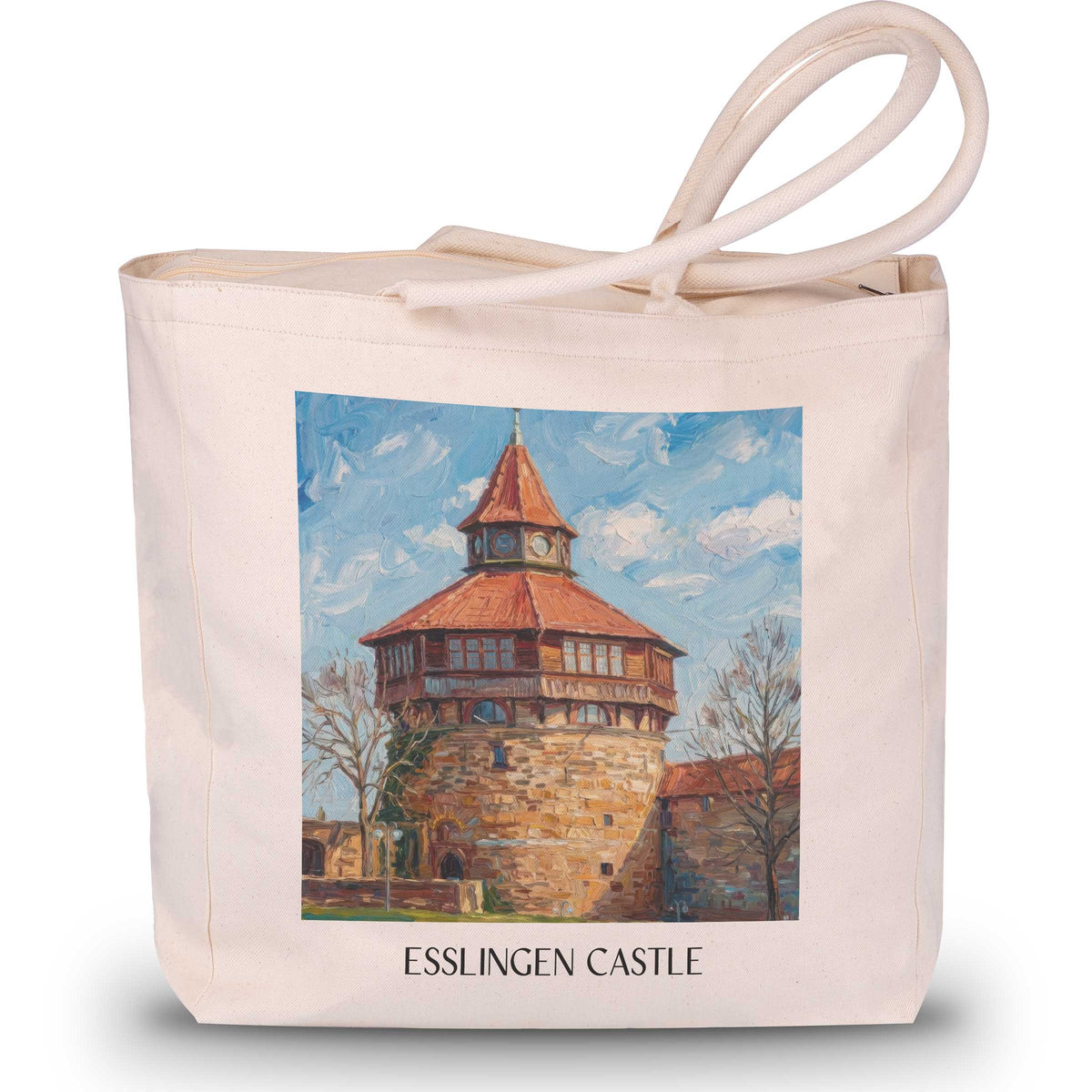 Esslinger Burg Shopping Tasche - Württemberg - Deutschland Tote Bag - Einkaufstasche im Ölgemälde Stil - favplace