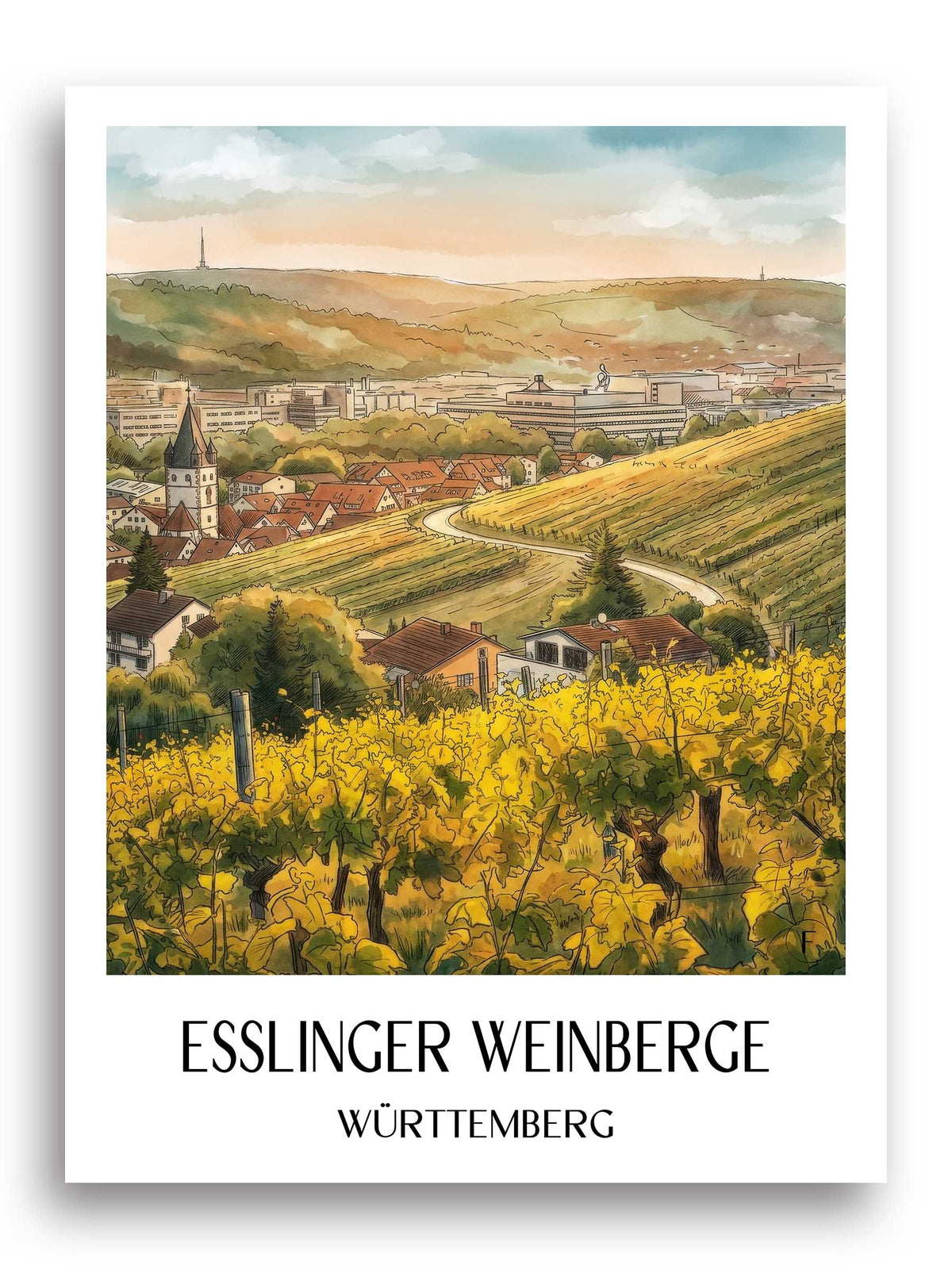 esslinger-weinberge-württemberg-deutschland-poster-aquarell