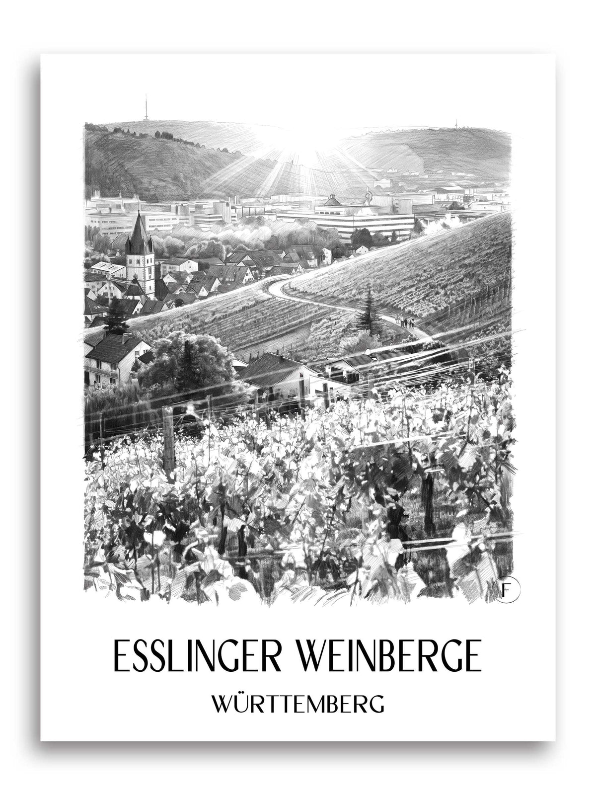 esslinger-weinberge-württemberg-deutschland-poster-bleistift-zeichnung-drawing