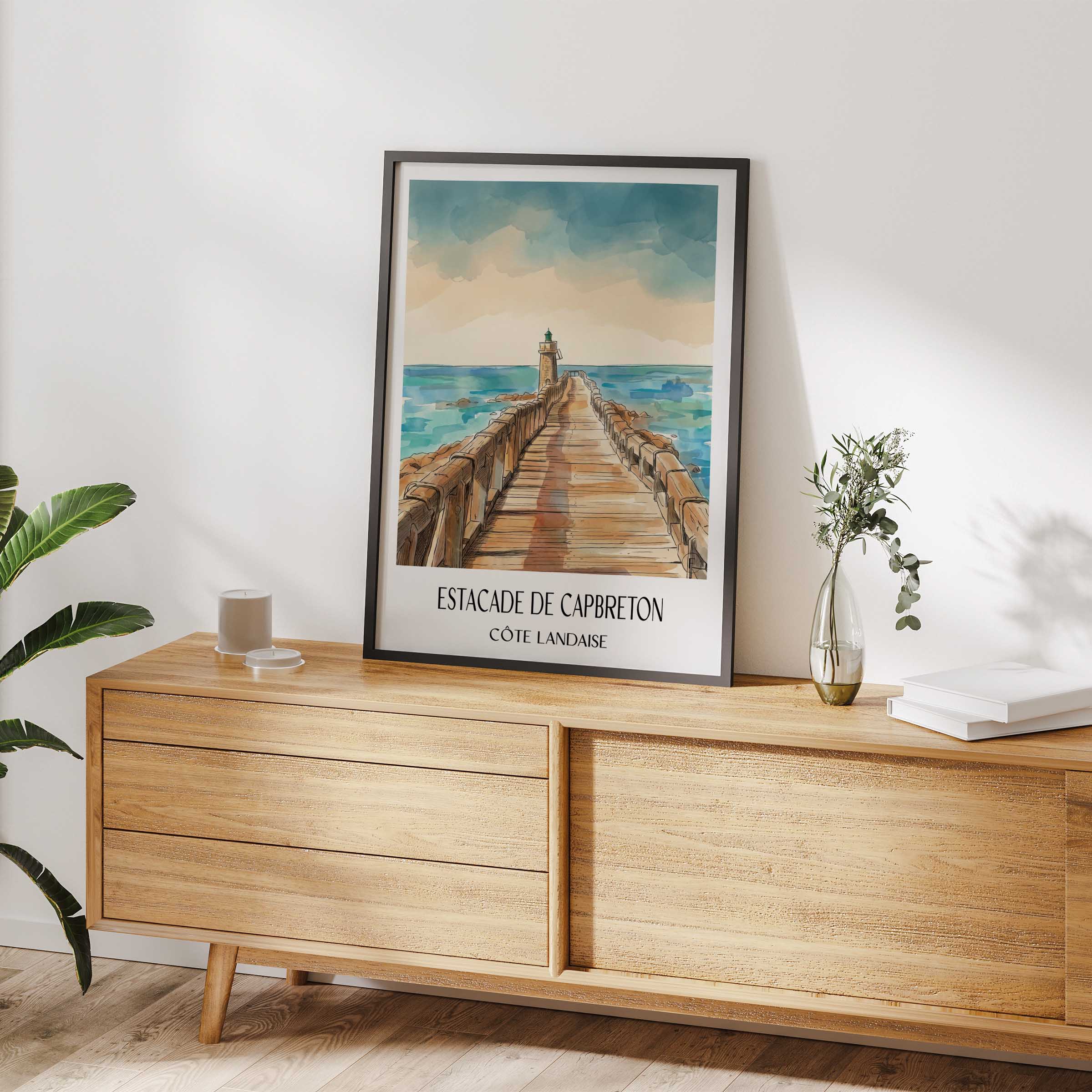estacade-de-capbreton-côte-landaise-frankreich-poster-aquarell