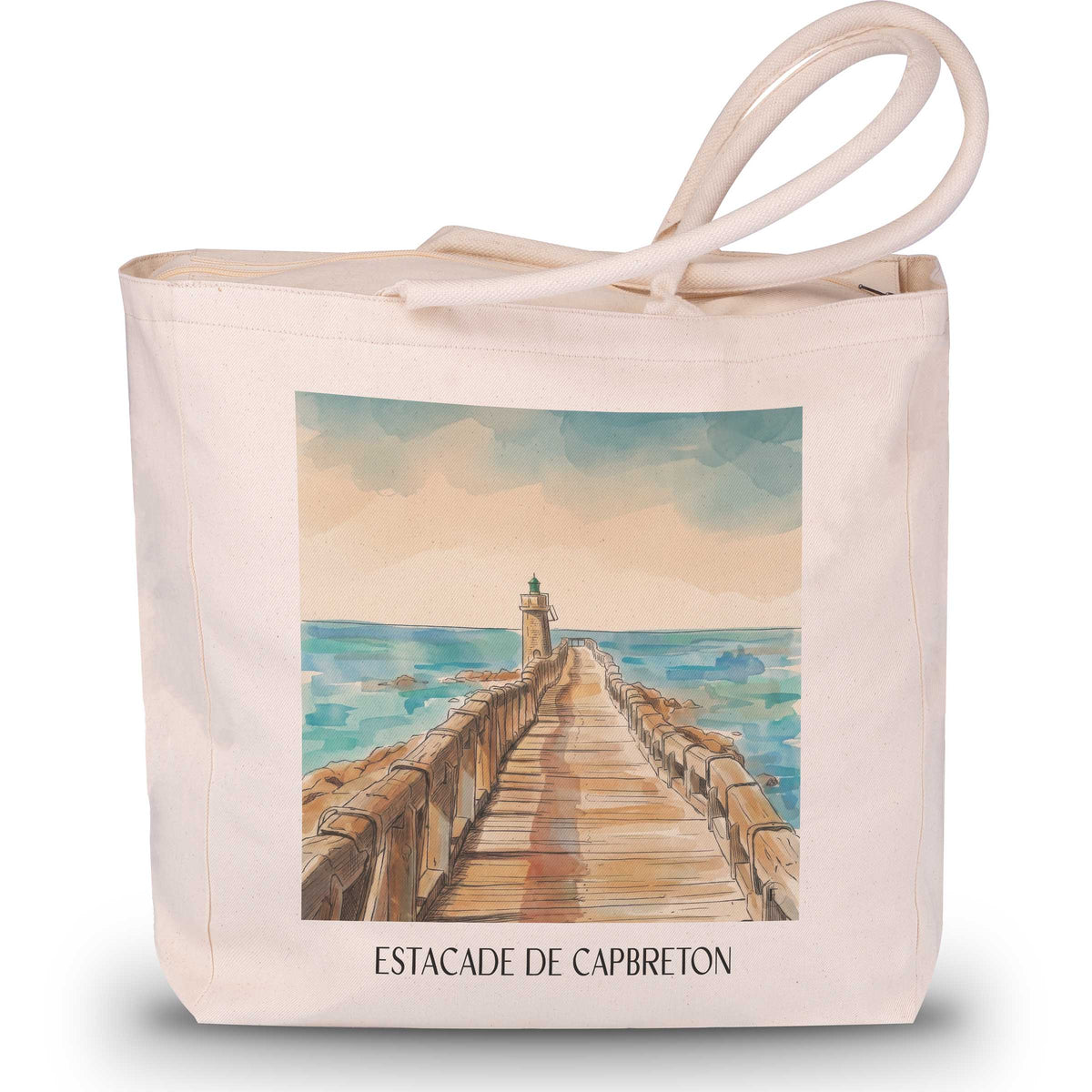 estacade-de-capbreton-côte-landaise-frankreich-einkaufstasche-aquarell