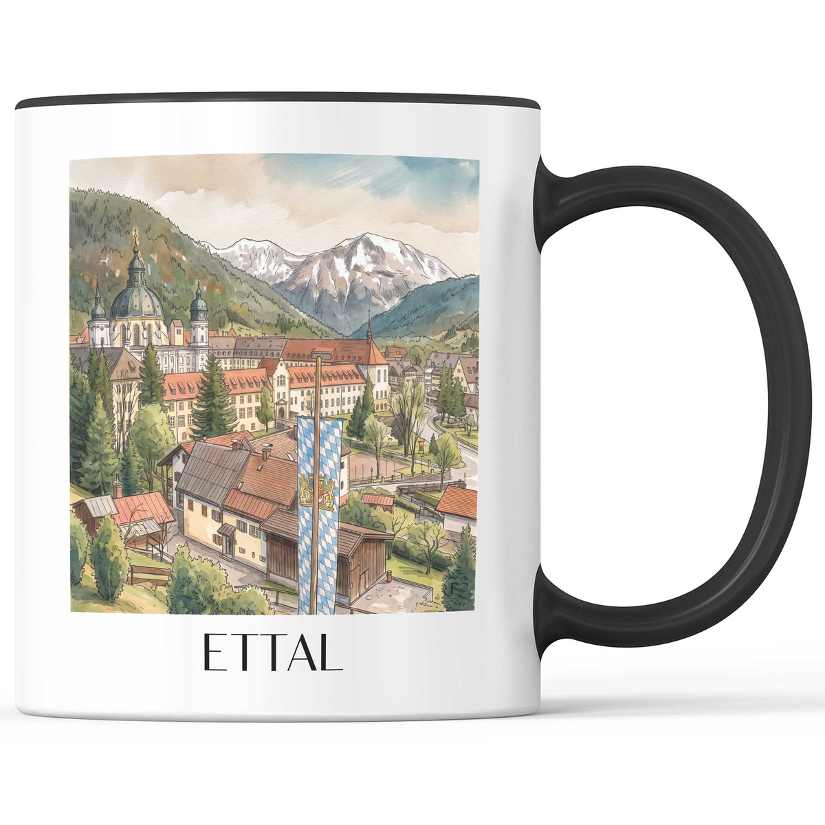 ettal-ammergauer-alpen-deutschland-kaffeebecher-aquarell