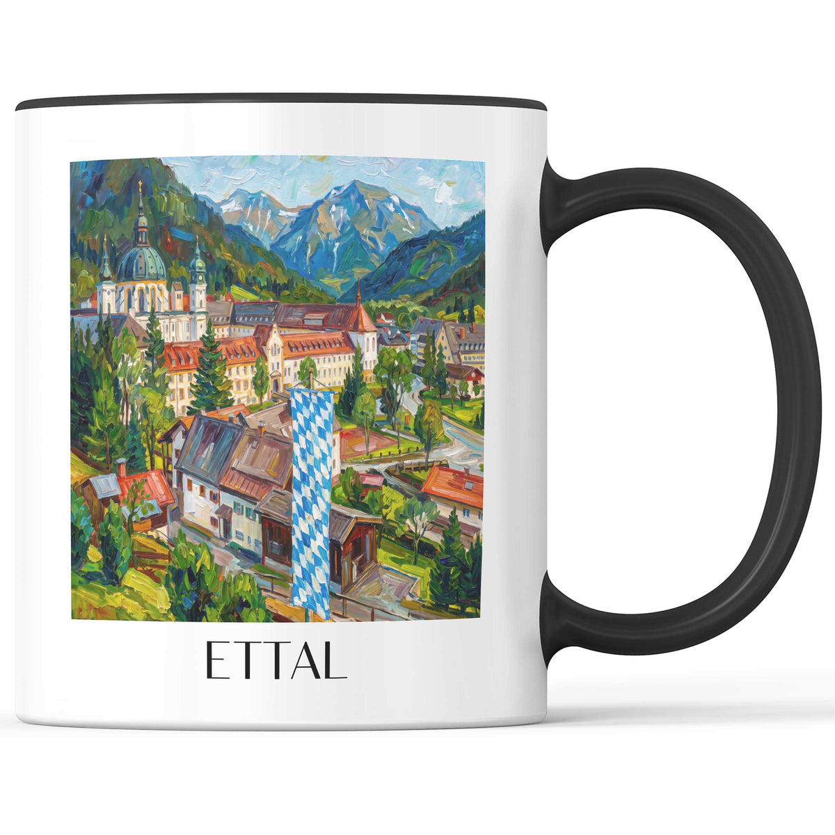 Ettal Kaffeebecher - Ammergauer Alpen - Deutschland Becher - Kaffeetasse im Ölgemälde Stil - favplace