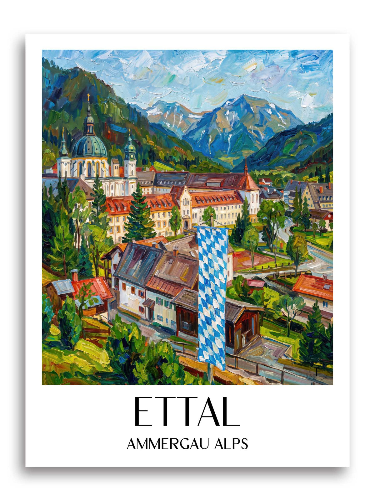Ettal Poster - Ammergauer Alpen - Deutschland Kunstdruck - Ölgemälde von A4 bis A1 - favplace