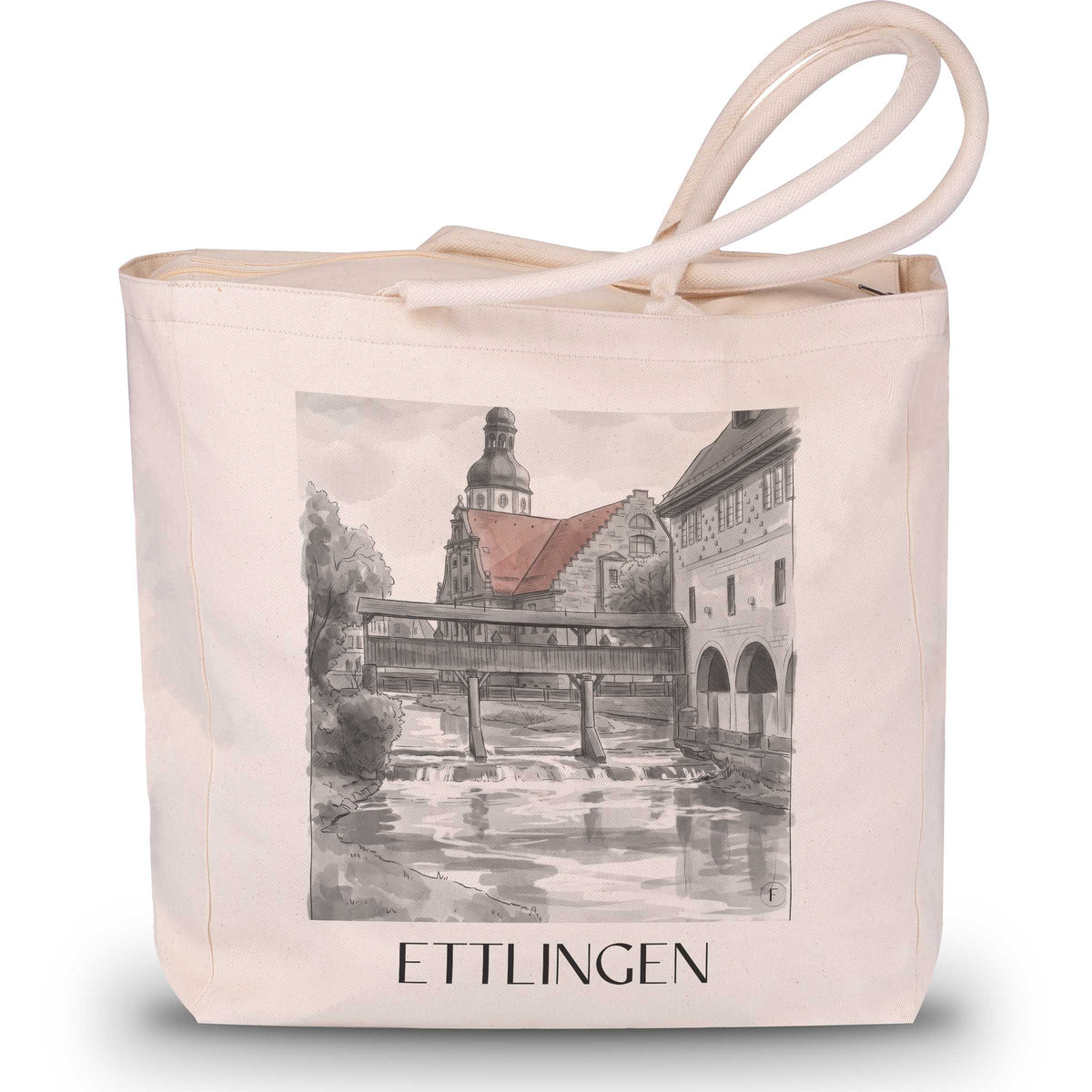 Ettlingen - Deutschland Tote Bag - Einkaufstasche im Aquarell Schwarz-Weiß Stil - favplace