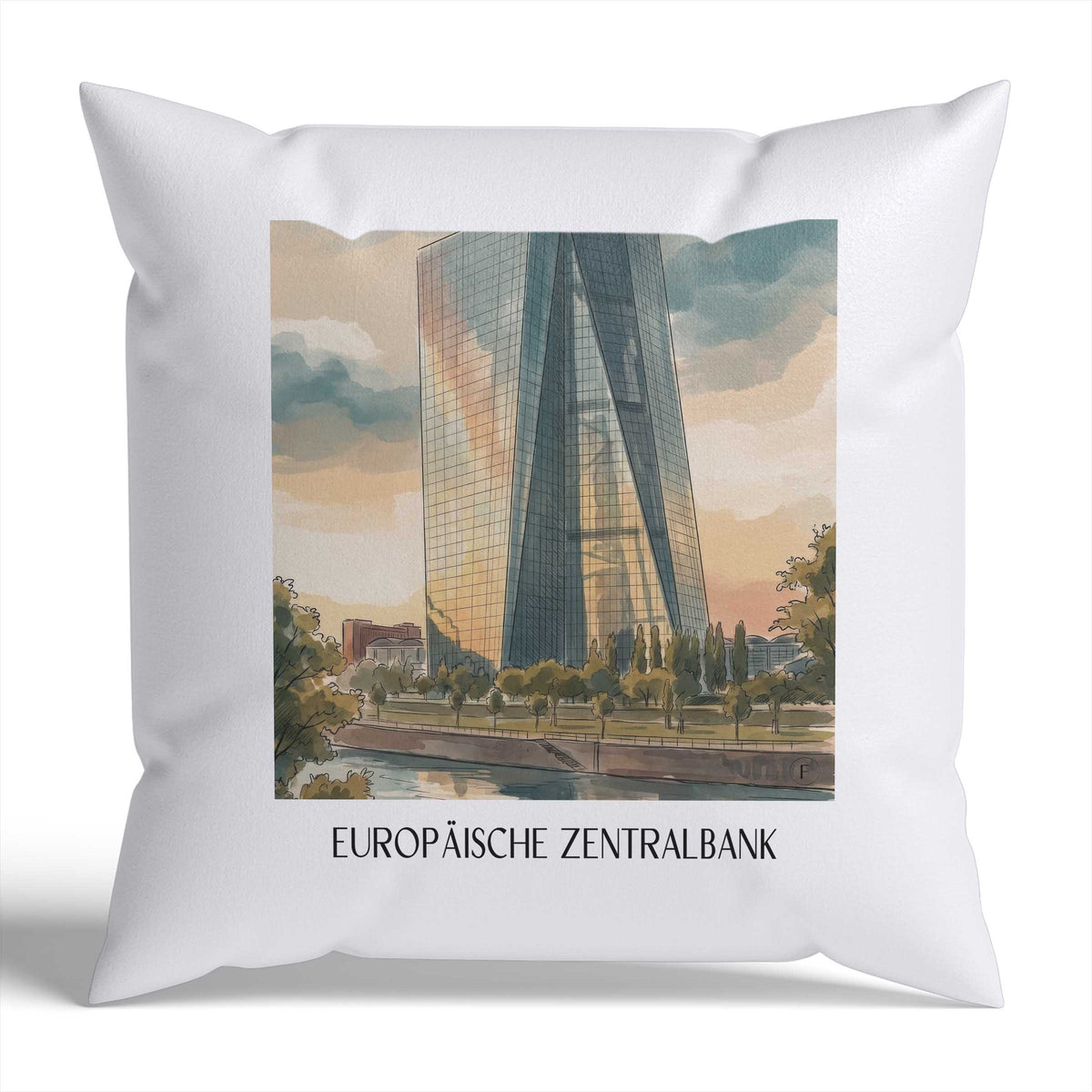 europäische-zentralbank-frankfurt-deutschland-kissenbezug-aquarell