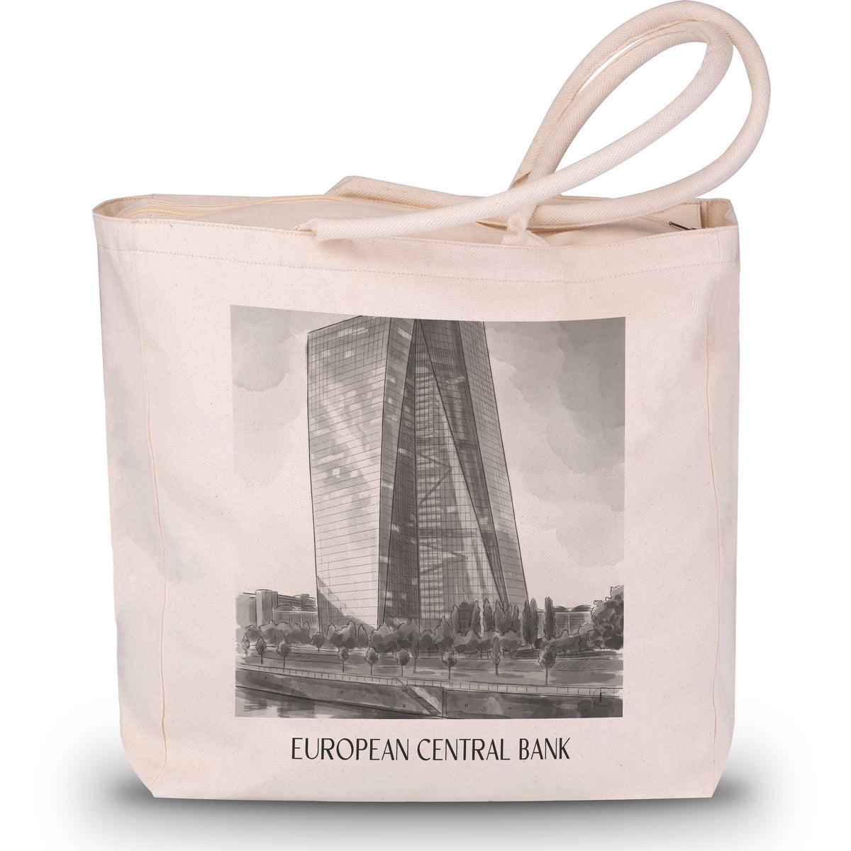 Europäische Zentralbank Shopping Tasche - Frankfurt - Deutschland Tote Bag - Einkaufstasche im Aquarell Schwarz-Weiß Stil - favplace