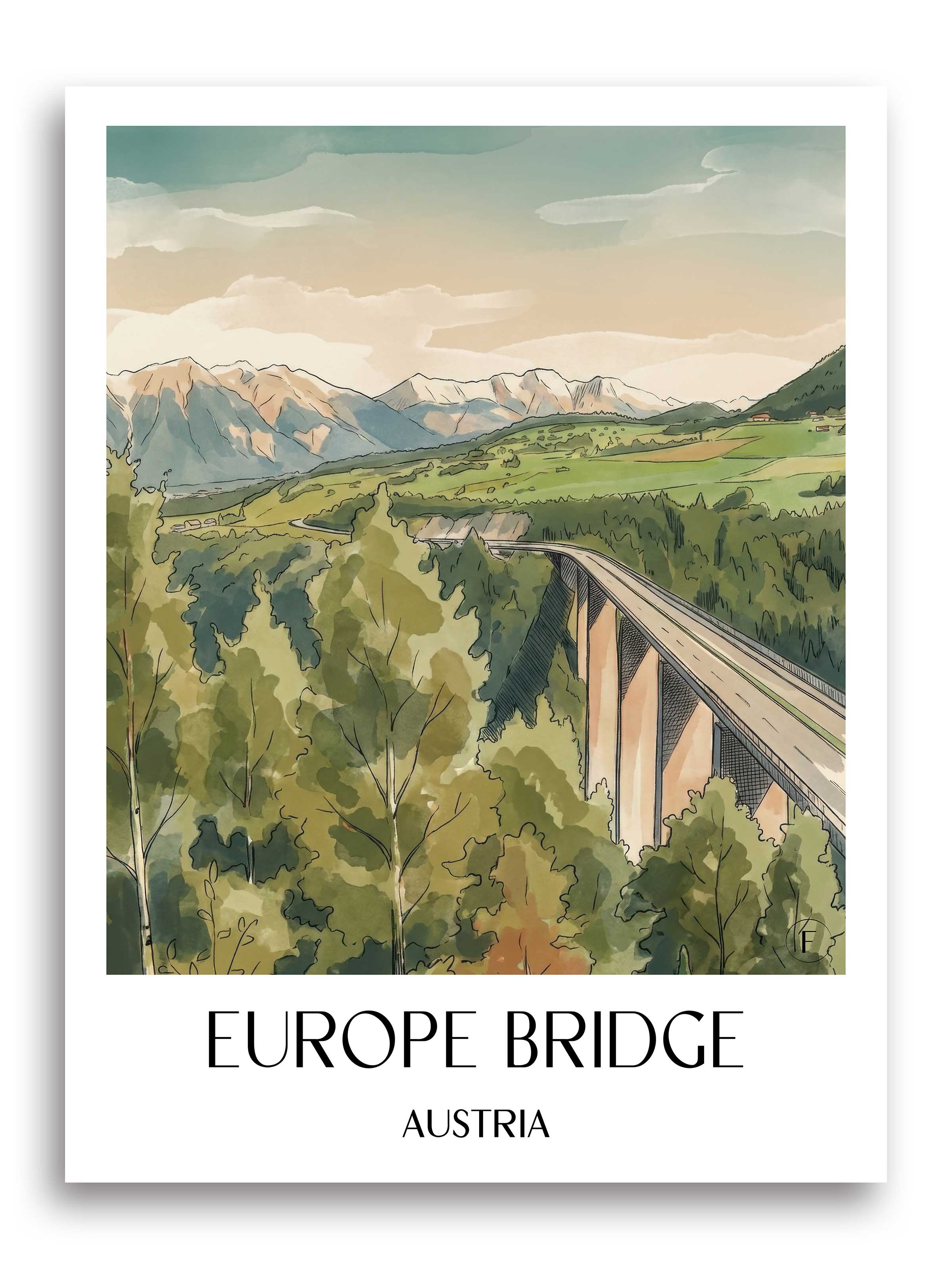 Europabrücke Poster - Tirol - Österreich Kunstdruck - Aquarell von A4 bis A1 - favplace