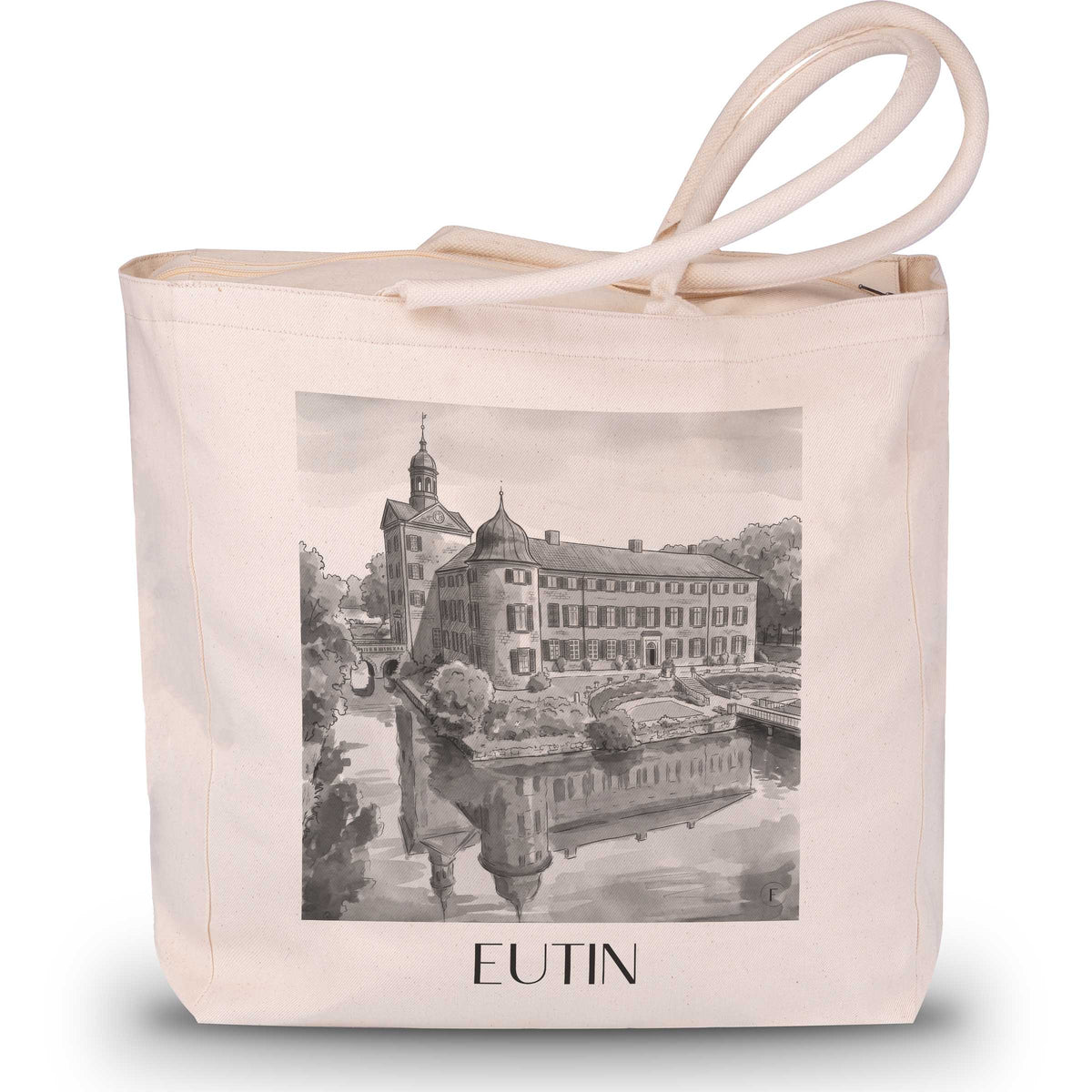 Eutin Shopping Tasche - Schleswig-Holstein - Deutschland Tote Bag - Einkaufstasche im Aquarell Schwarz-Weiß Stil - favplace