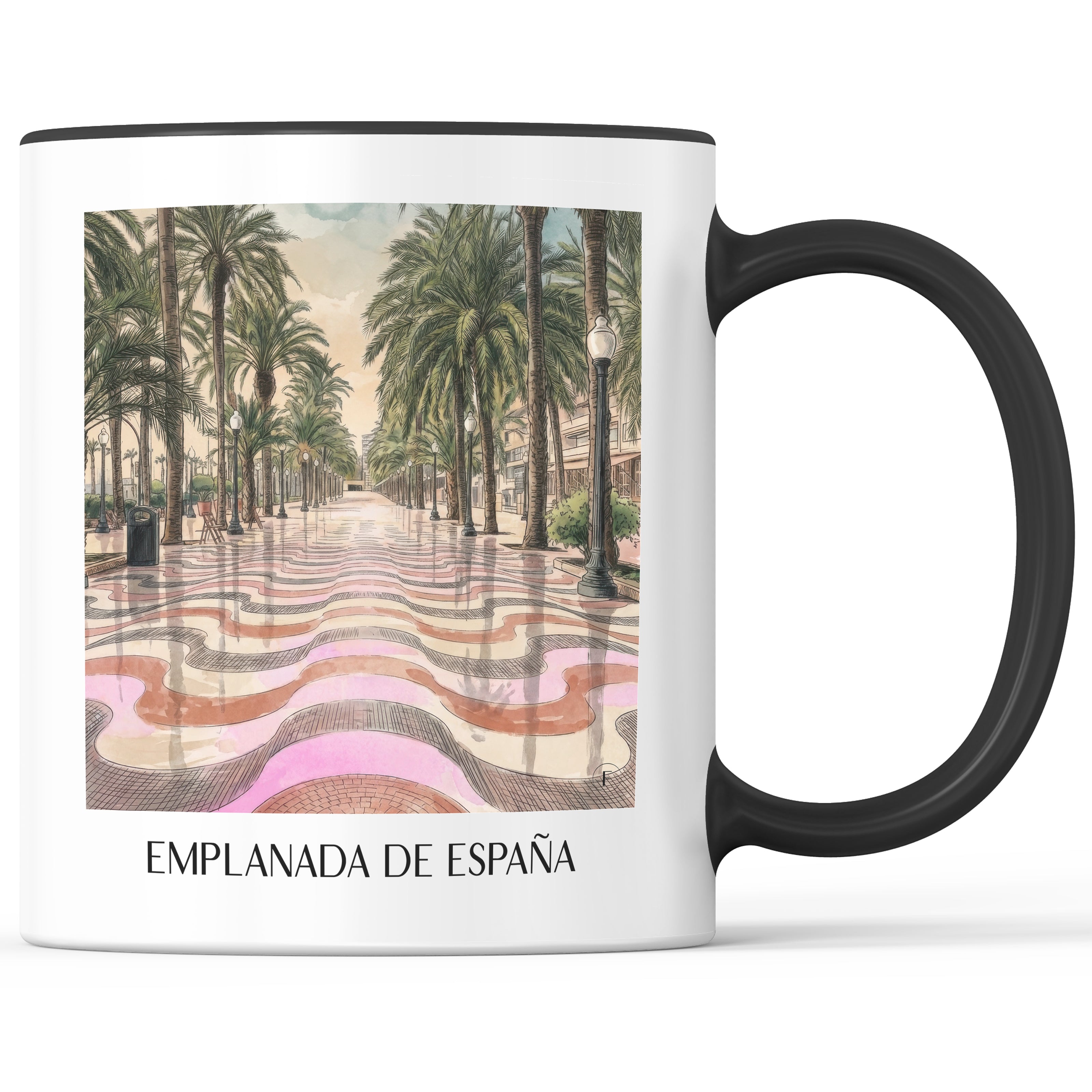 Explanada de España Kaffeebecher - Alicante - Spanien Becher - Kaffeetasse im Aquarell Pink Stil - favplace
