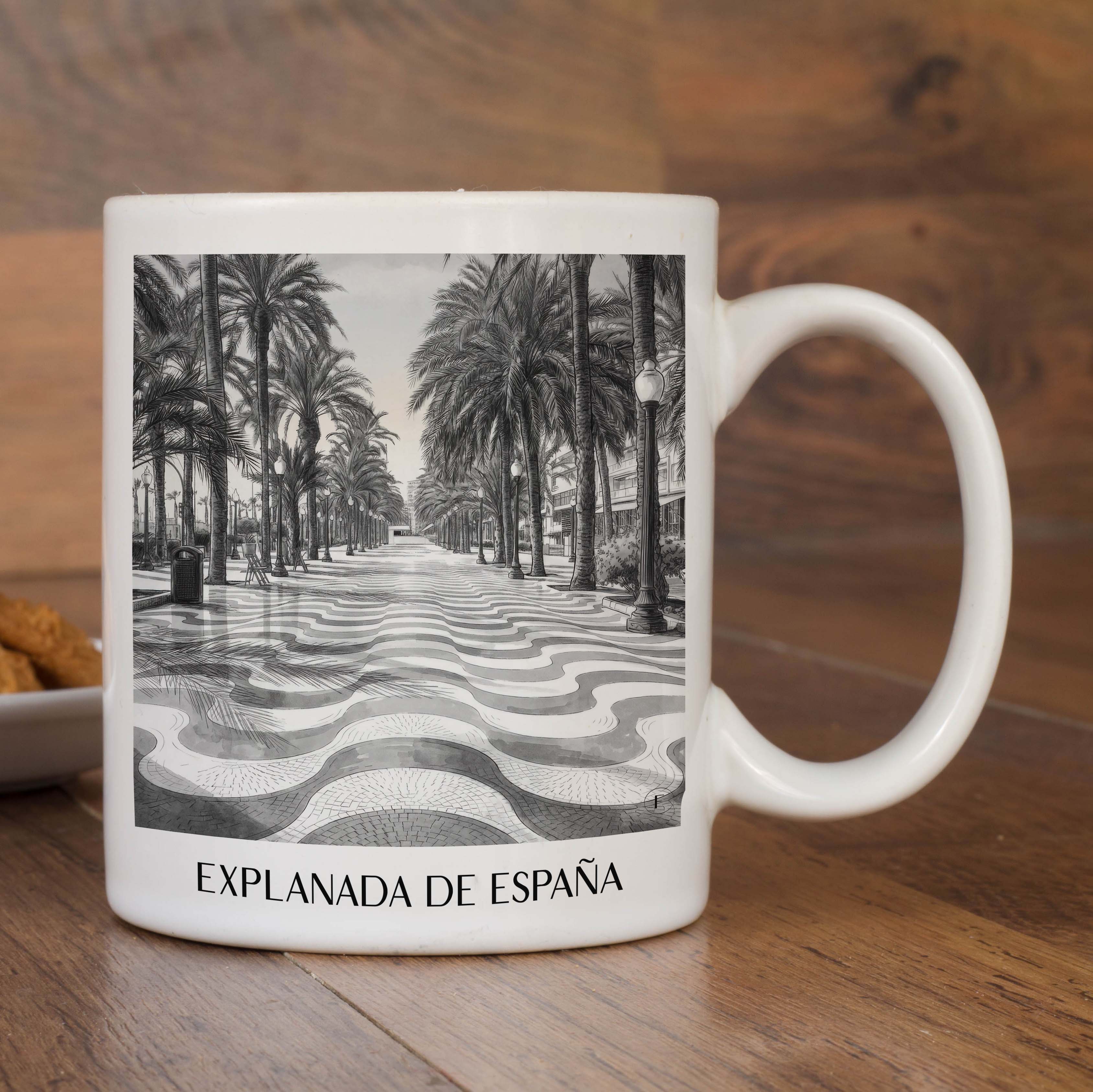 explanada-de-españa-alicante-spanien-kaffeebecher-aquarell-schwarz-weiss