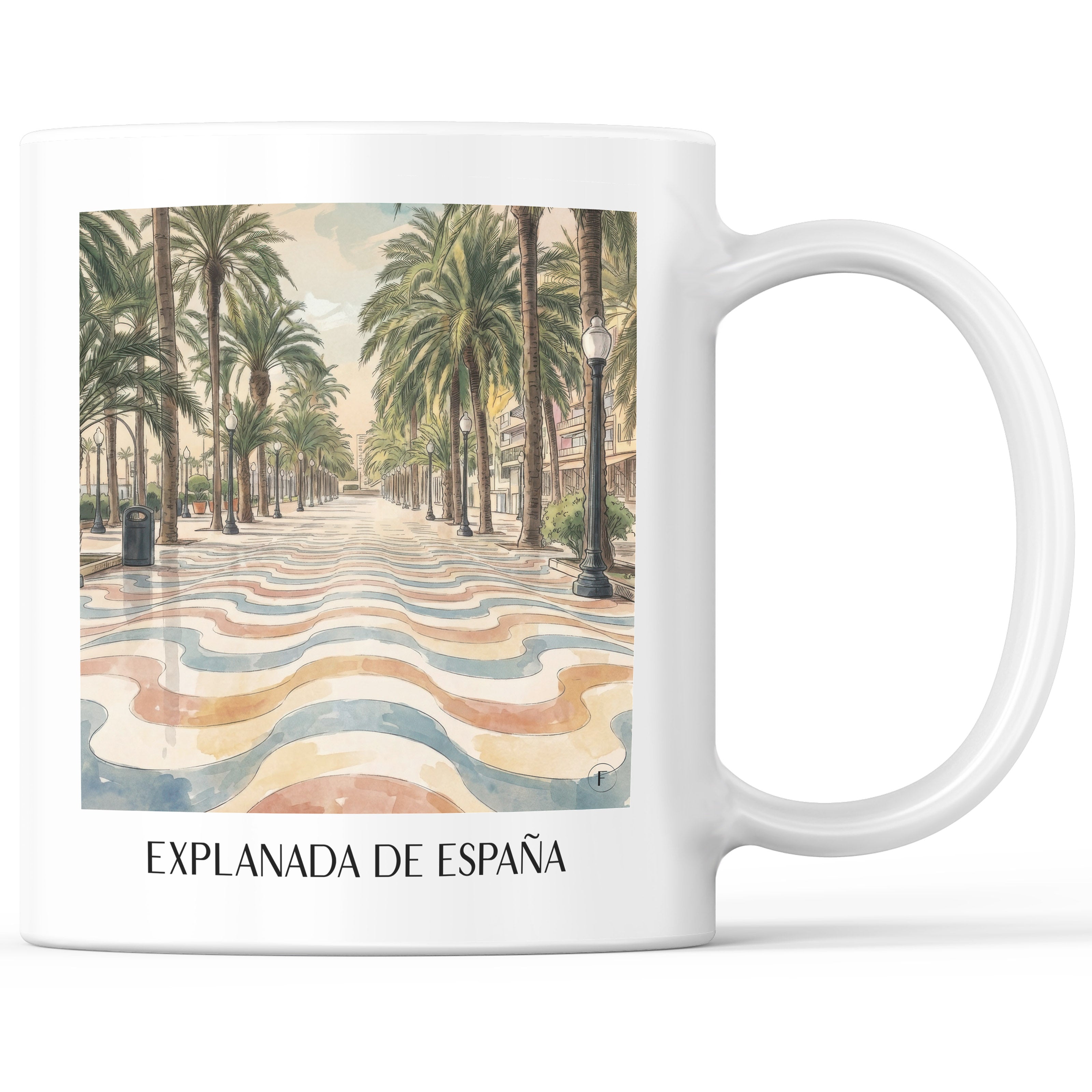 Explanada de España Kaffeebecher - Alicante - Spanien Becher - Kaffeetasse im Aquarell Stil - favplace