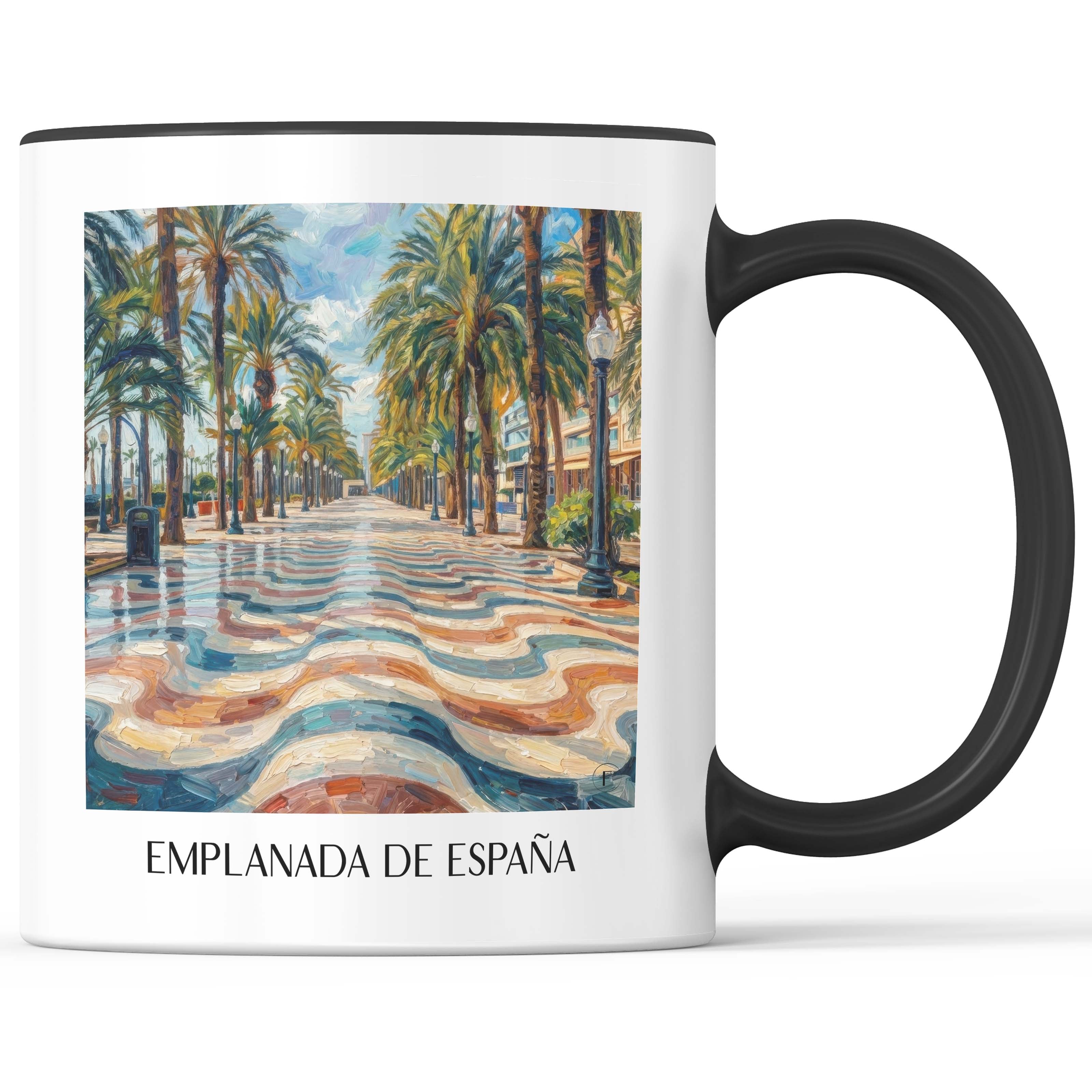 Explanada de España Kaffeebecher - Alicante - Spanien Becher - Kaffeetasse im Ölgemälde Stil - favplace