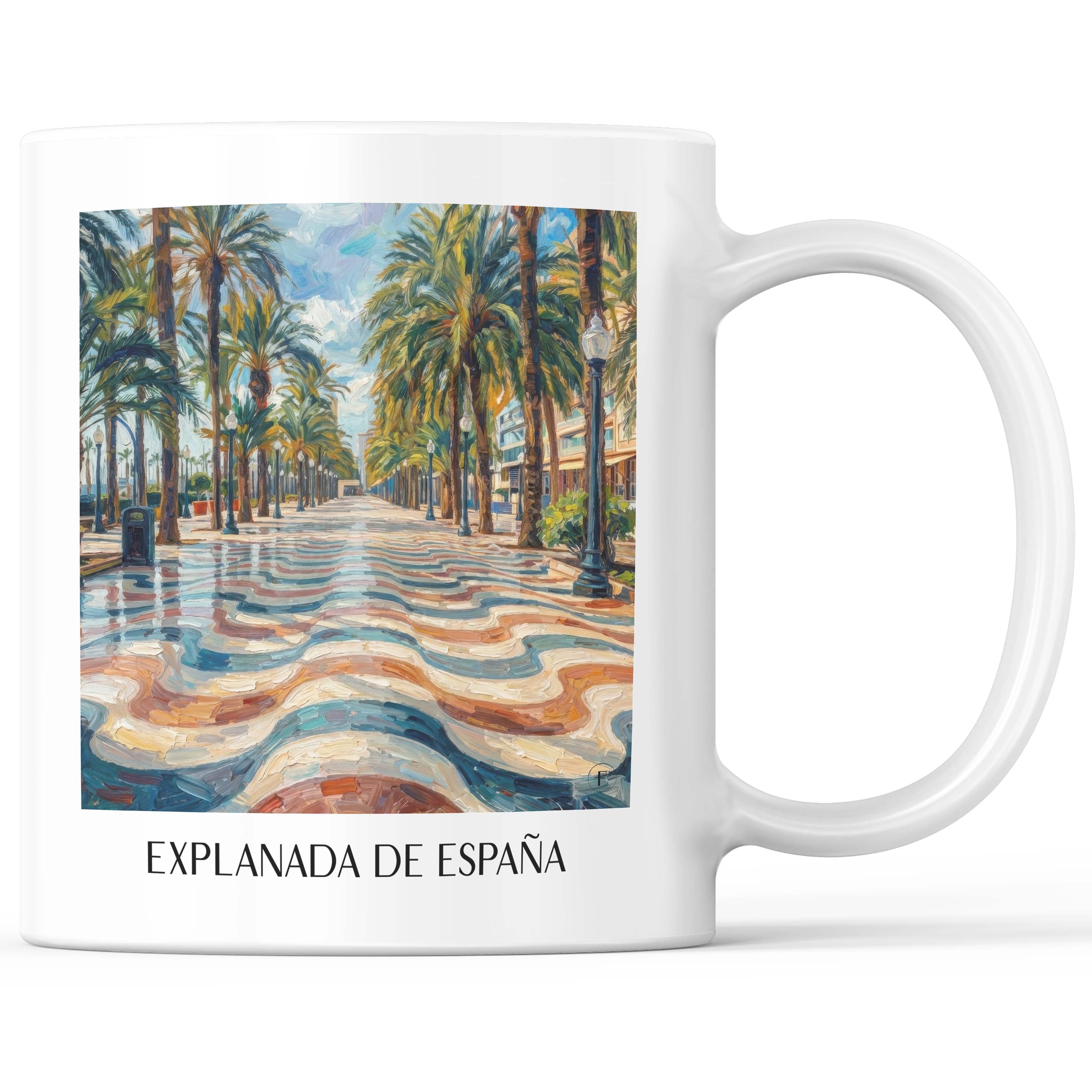 Explanada de España Kaffeebecher - Alicante - Spanien Becher - Kaffeetasse im Ölgemälde Stil - favplace