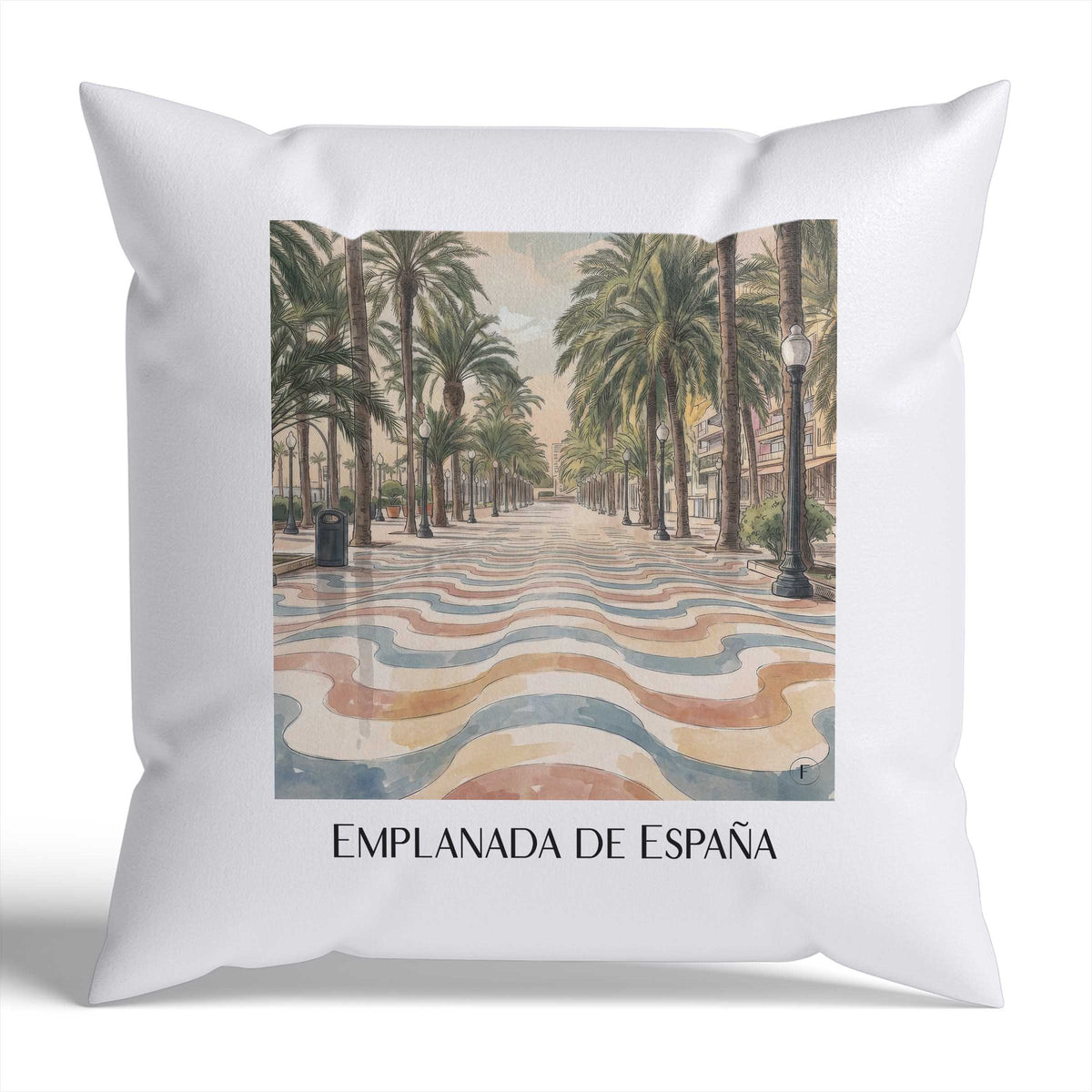 Explanada de España Kissenhülle - Zierkissen Bezug - Alicante - Spanien Kissen bzw. Kissenbezug im Aquarell Stil - favplace