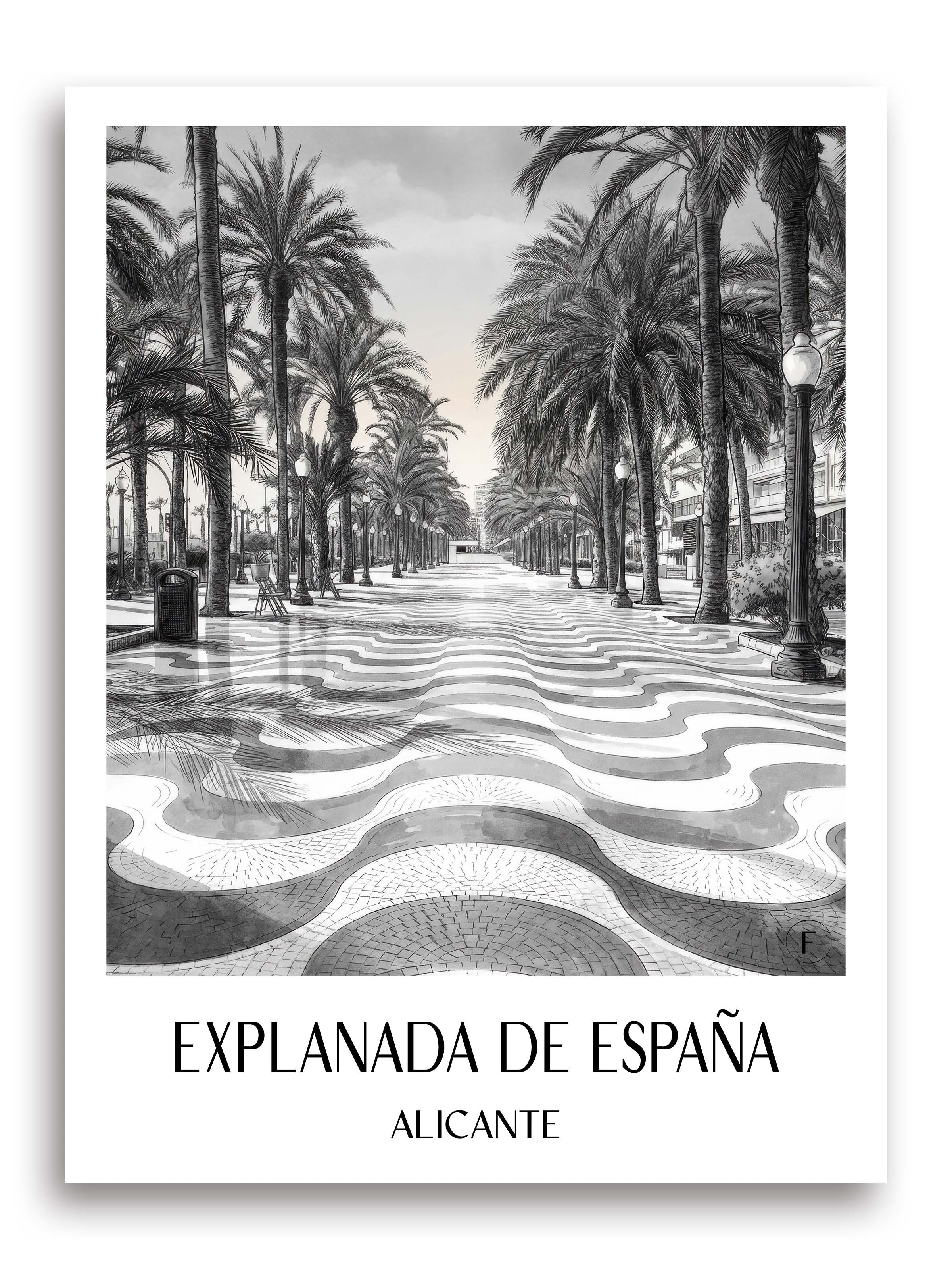 explanada-de-españa-alicante-spanien-poster-aquarell-schwarz-weiss