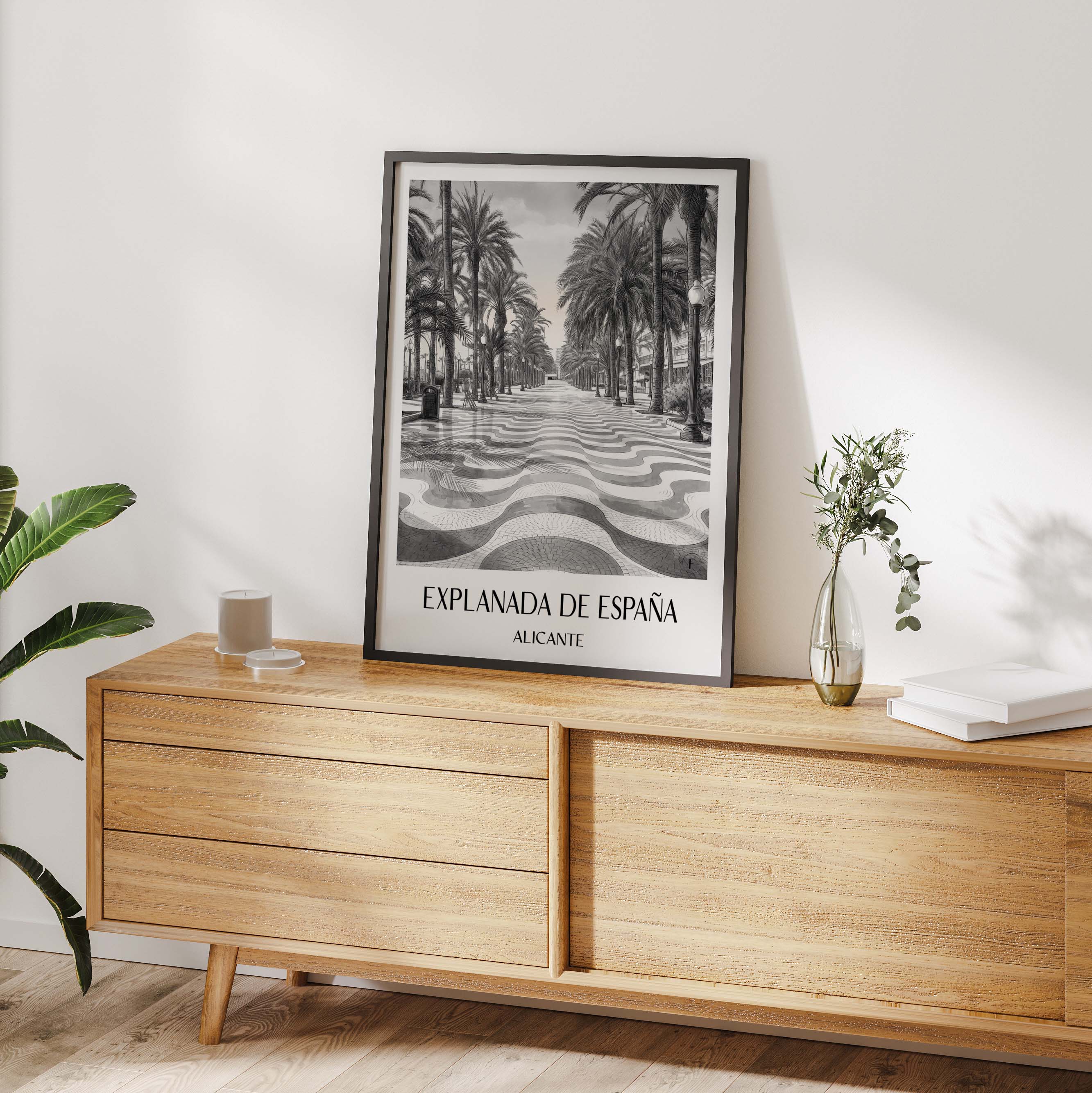 explanada-de-españa-alicante-spanien-poster-aquarell-schwarz-weiss