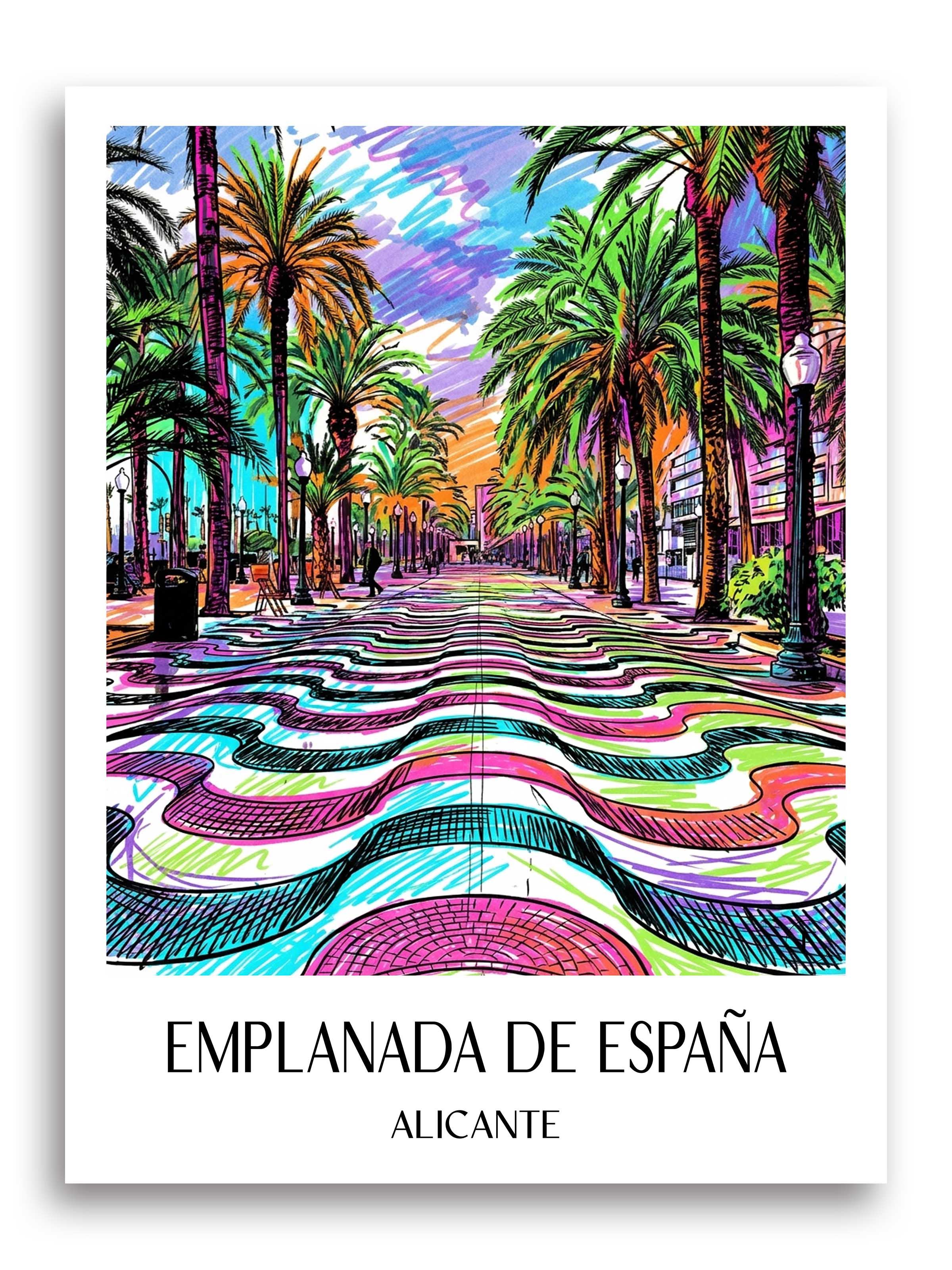 Explanada de España Poster - Alicante - Spanien Kunstdruck - Tag Graffiti von A4 bis A1 - favplace