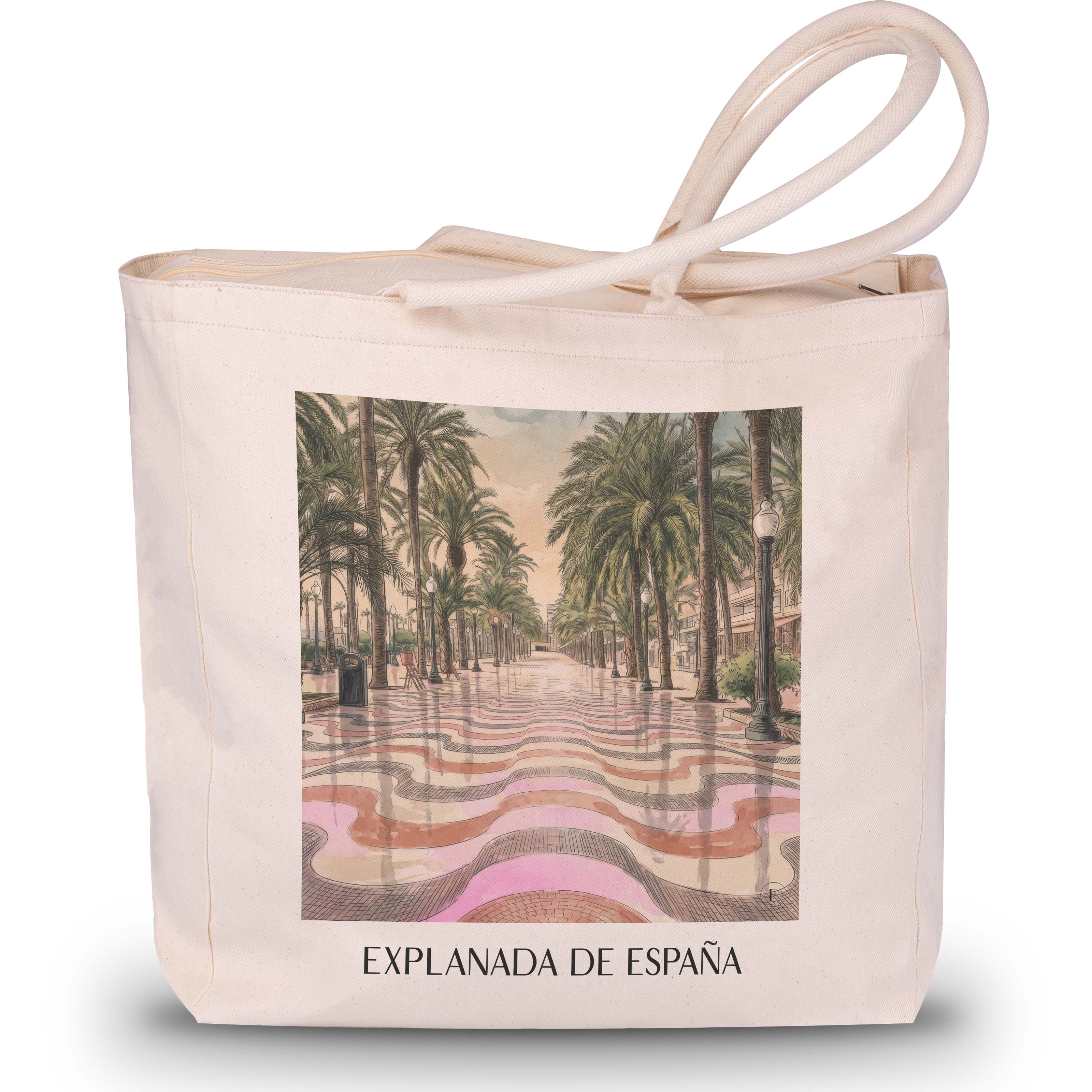 explanada-de-españa-alicante-spanien-einkaufstasche-aquarell-pink-rosa
