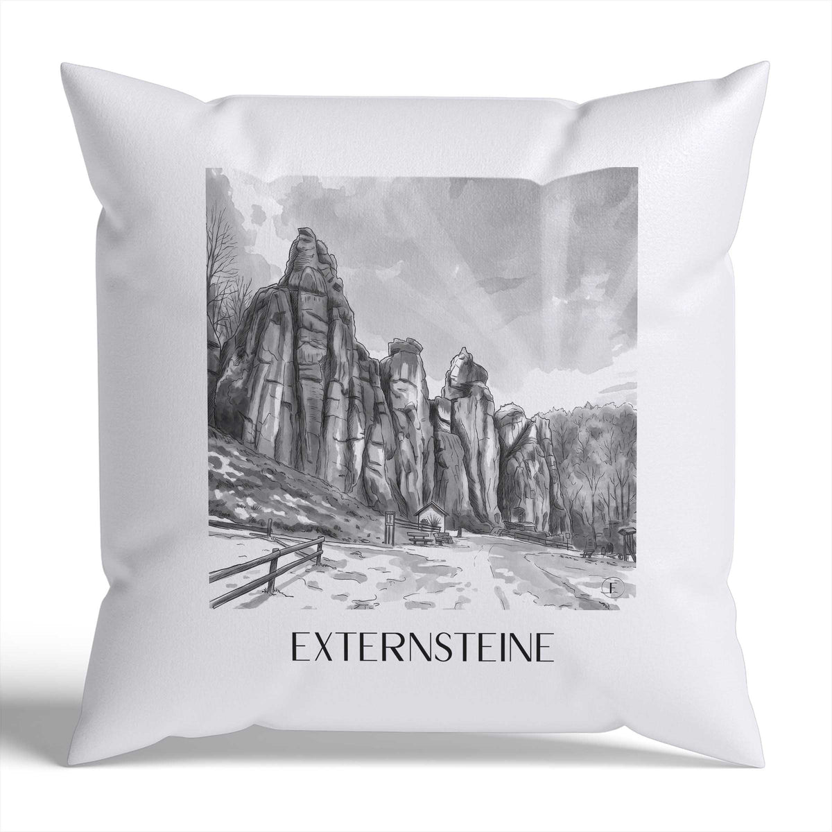 Externsteine Kissenhülle - Zierkissen Bezug - Detmold - Deutschland Kissen bzw. Kissenbezug im Aquarell Schwarz-Weiß Stil - favplace