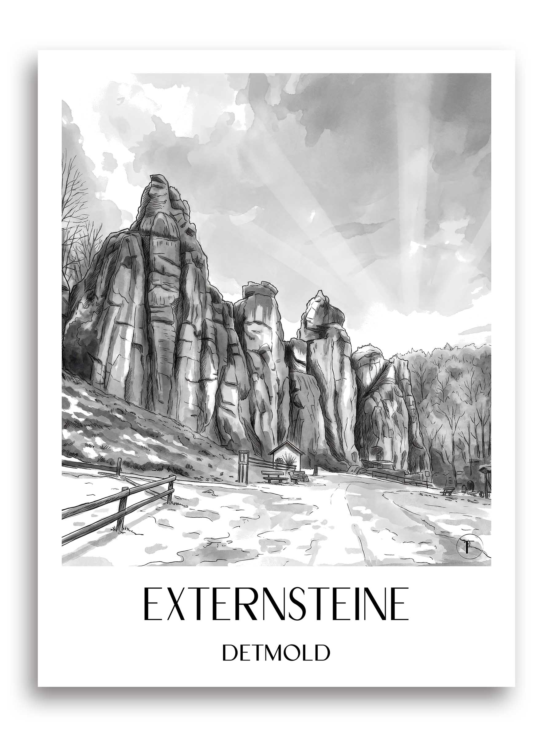 externsteine-detmold-deutschland-poster-aquarell-schwarz-weiss