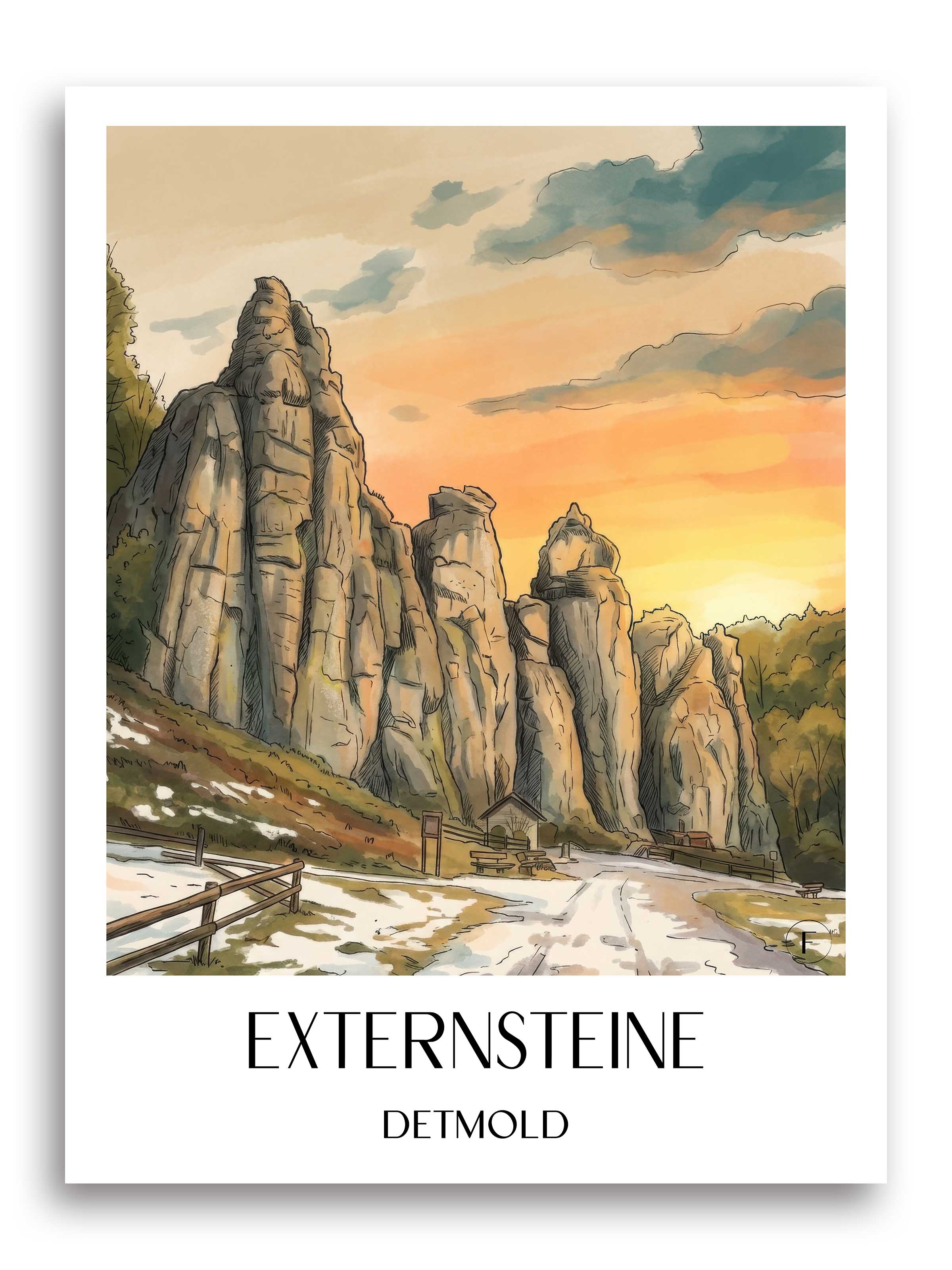Externsteine Poster - Detmold - Deutschland Kunstdruck - Aquarell von A4 bis A1 - favplace
