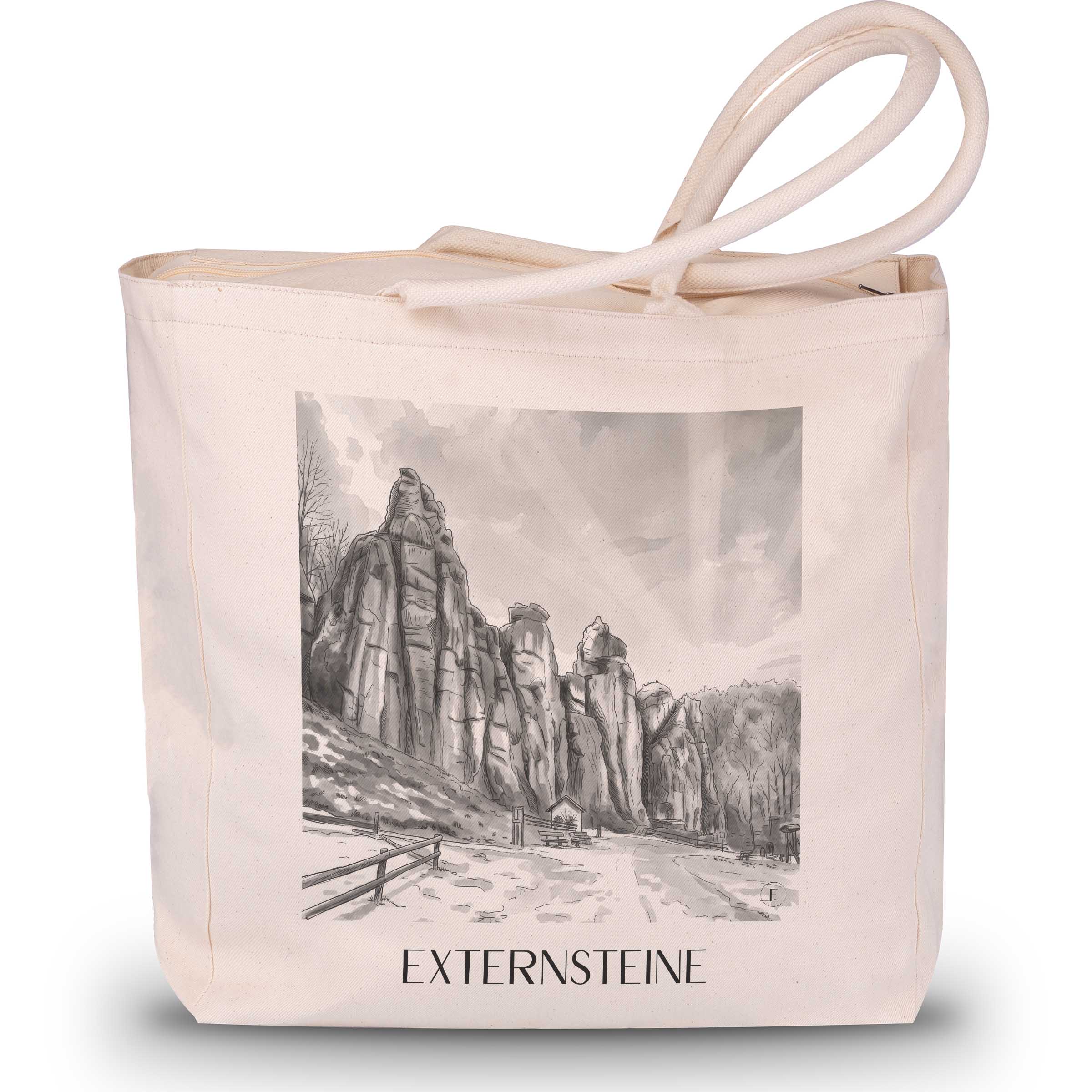 externsteine-detmold-deutschland-einkaufstasche-aquarell-schwarz-weiss